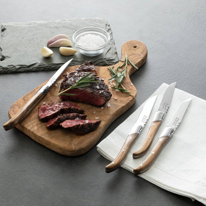 Laguiole Connoisseur Steak Knives Set of 4 Olive Wood