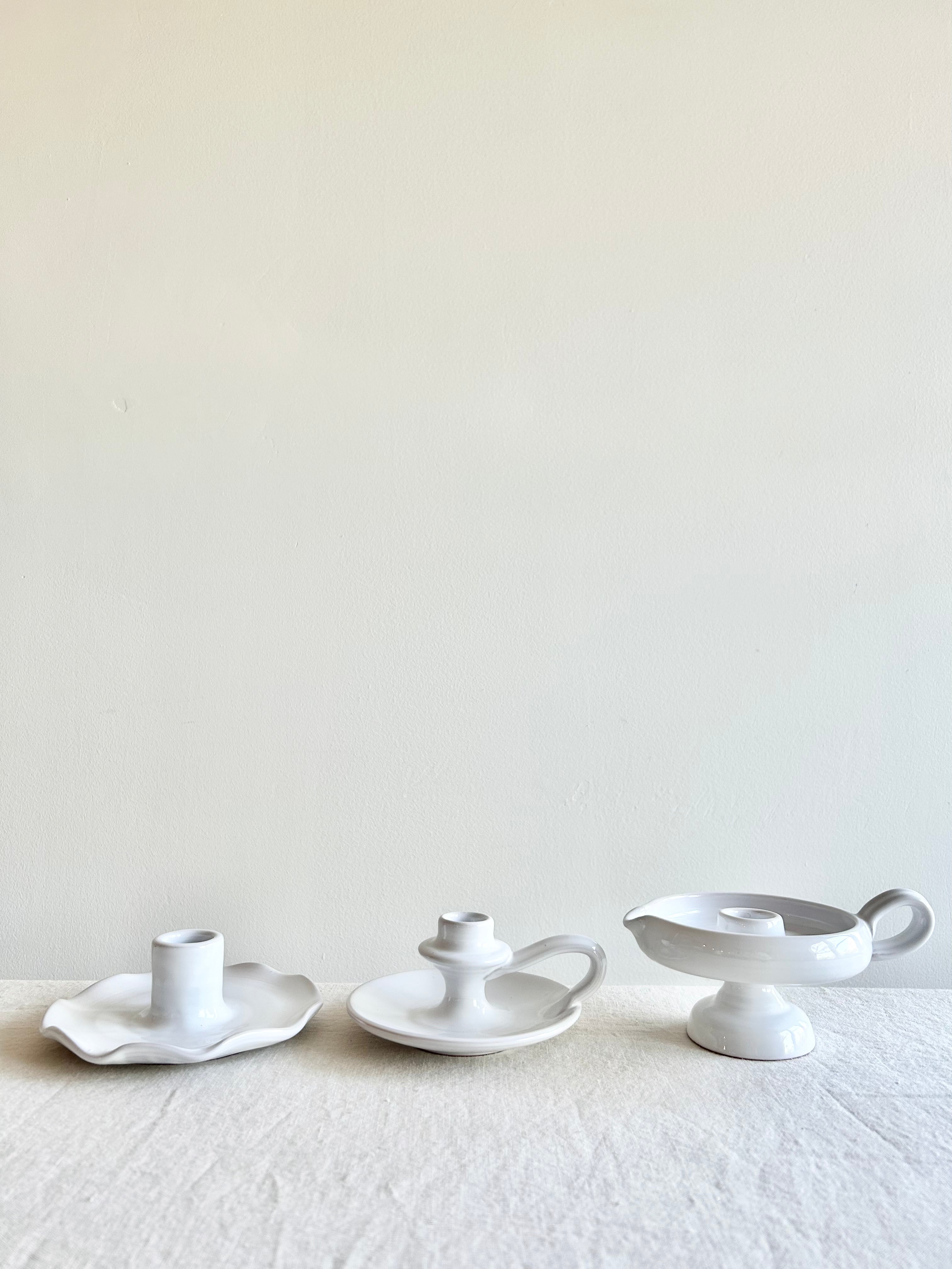 Demi Ruffle Candleholder - White