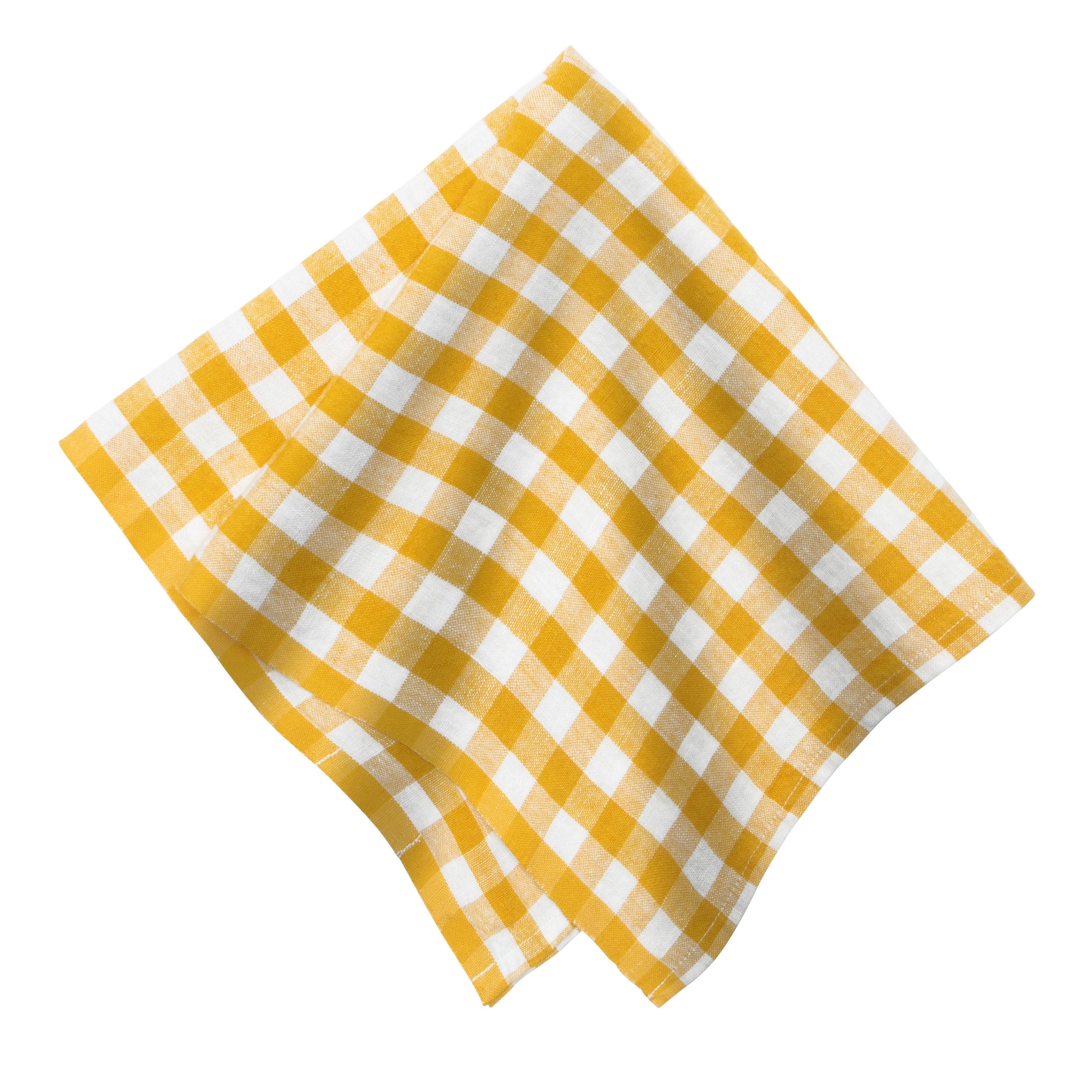 Gingham Belgian Linen Napkin - Mustard - Set of 4