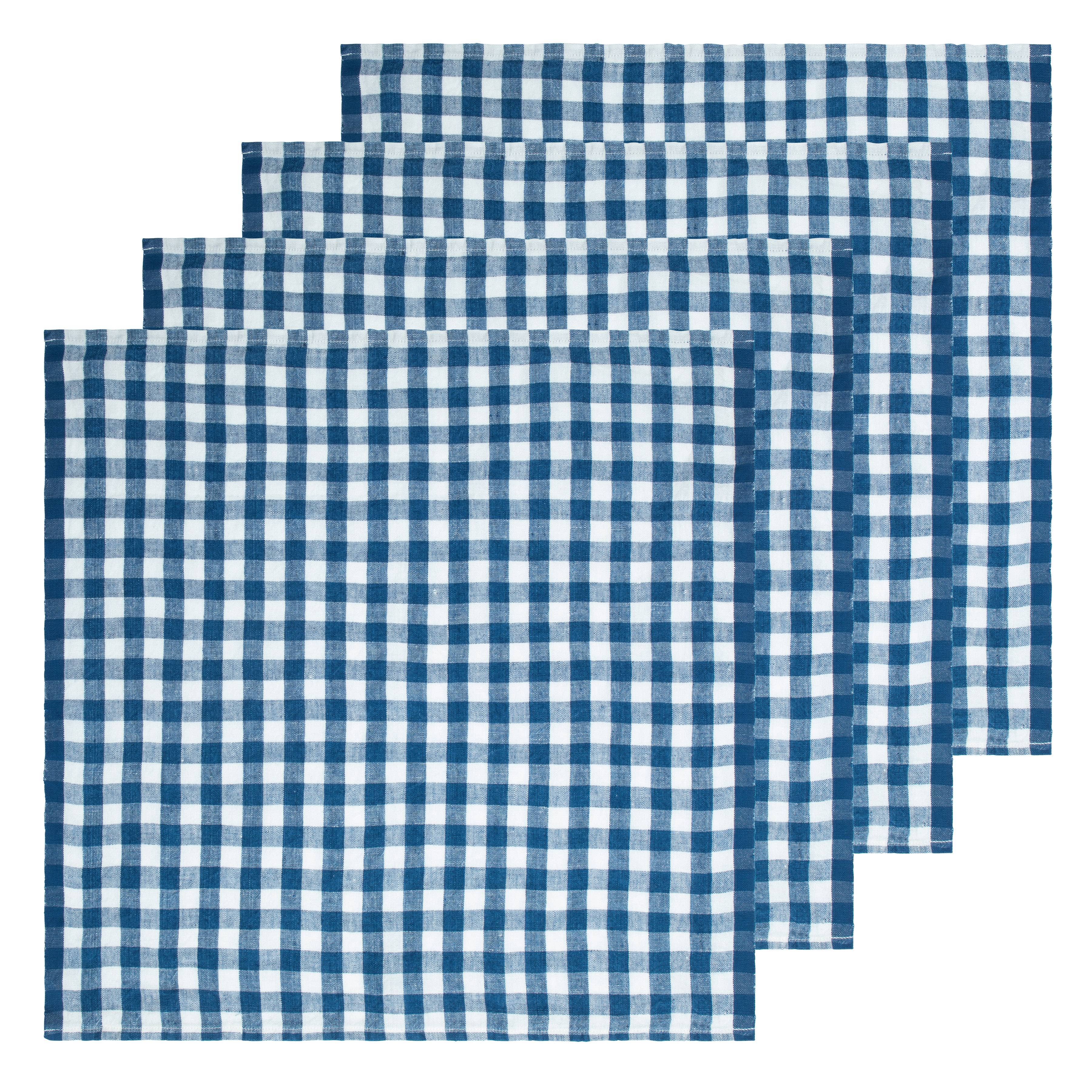 Gingham Belgian Linen Napkin - Blueberry - S/4