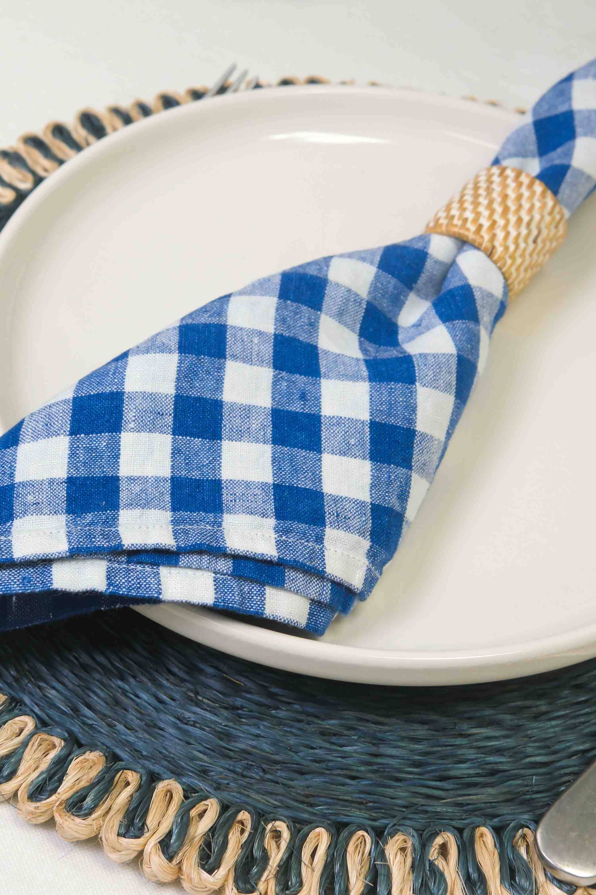 Gingham Belgian Linen Napkin - Blueberry - S/4