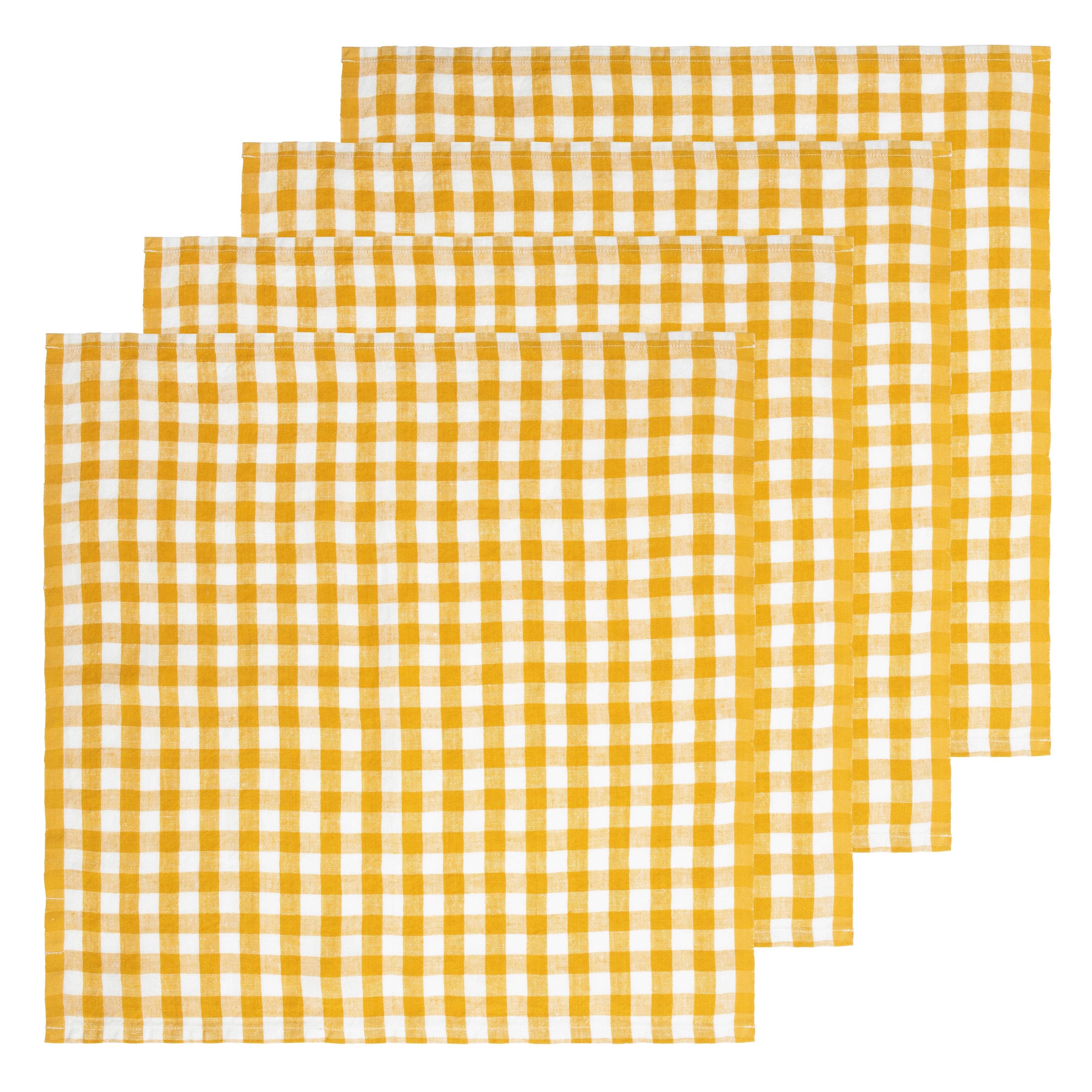 Gingham Belgian Linen Napkin - Mustard - Set of 4