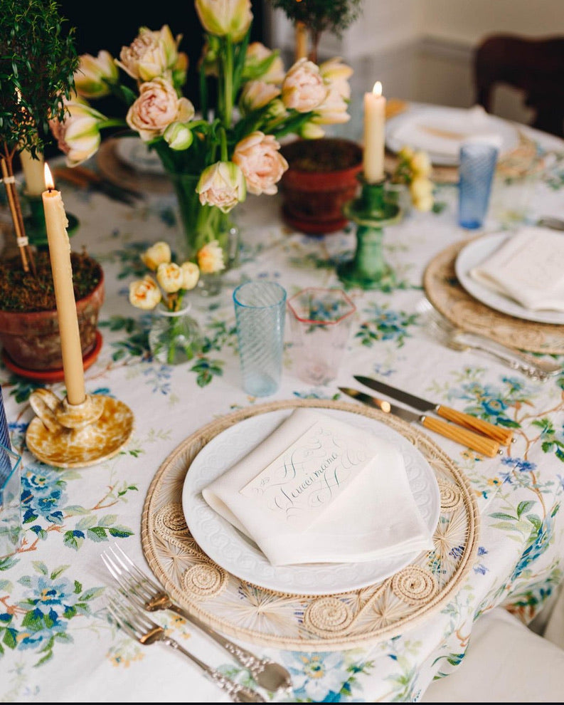 Climbing Rose Tablecloth - Blue
