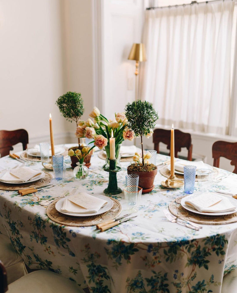 Climbing Rose Tablecloth - Blue