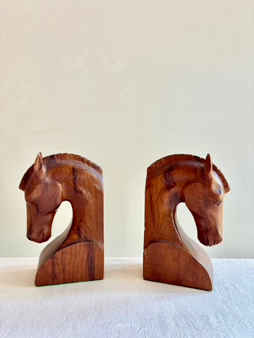 Wood Horse Bookends - Vintage