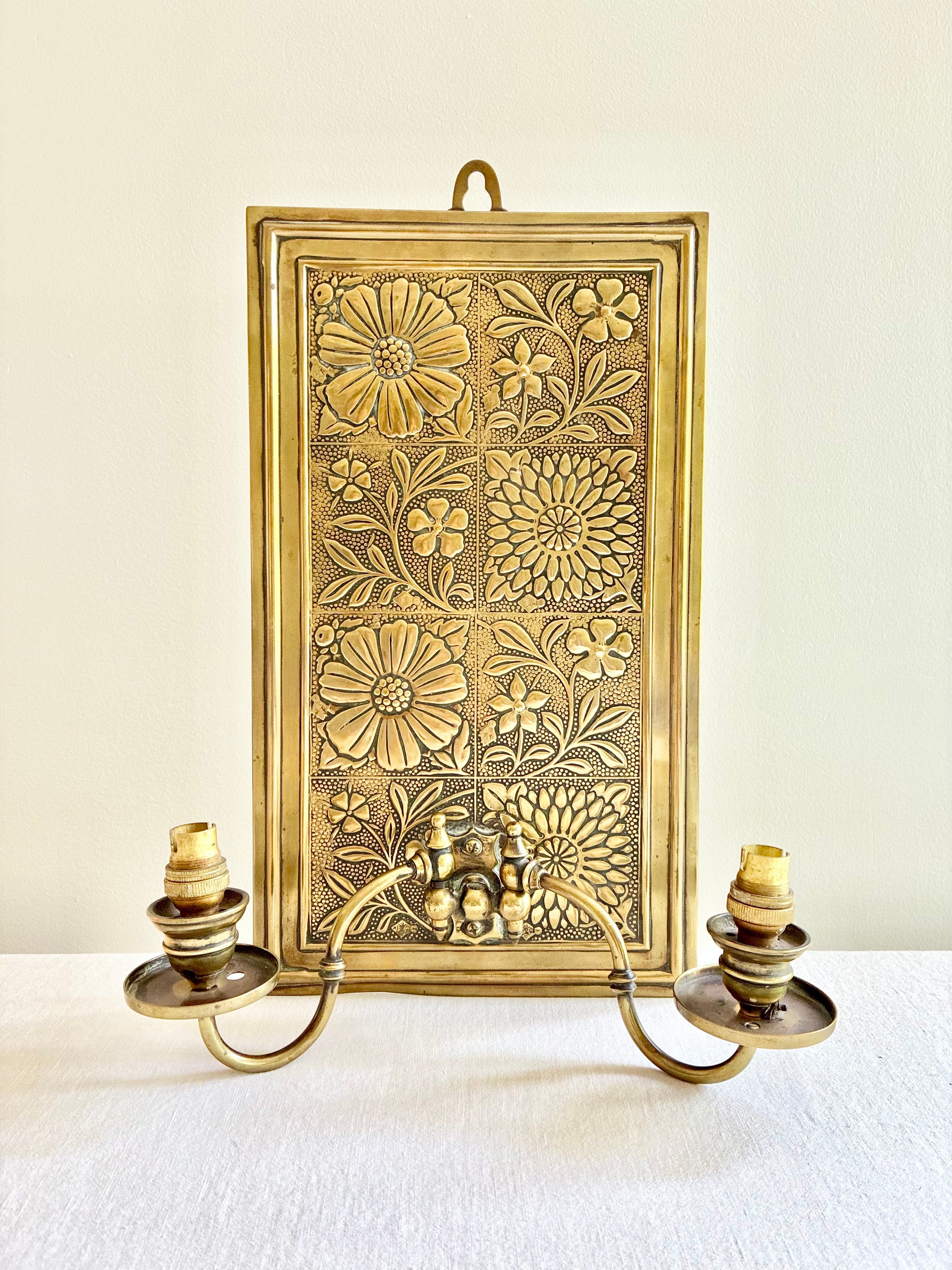Historic Repoussé Brass Wall Sconce 1880's