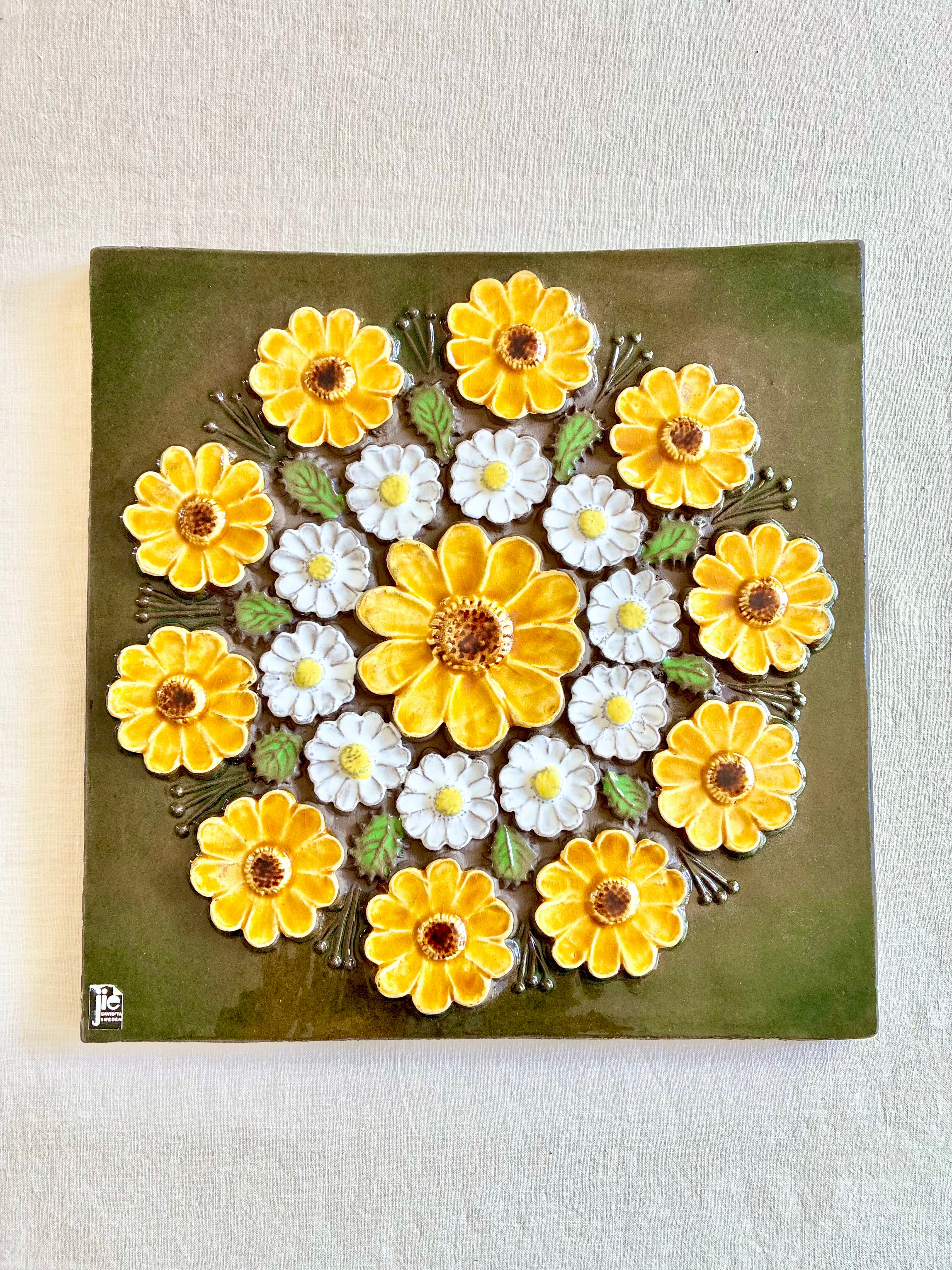 Historic Mid Century Floral Ceramic Wall Art 12"