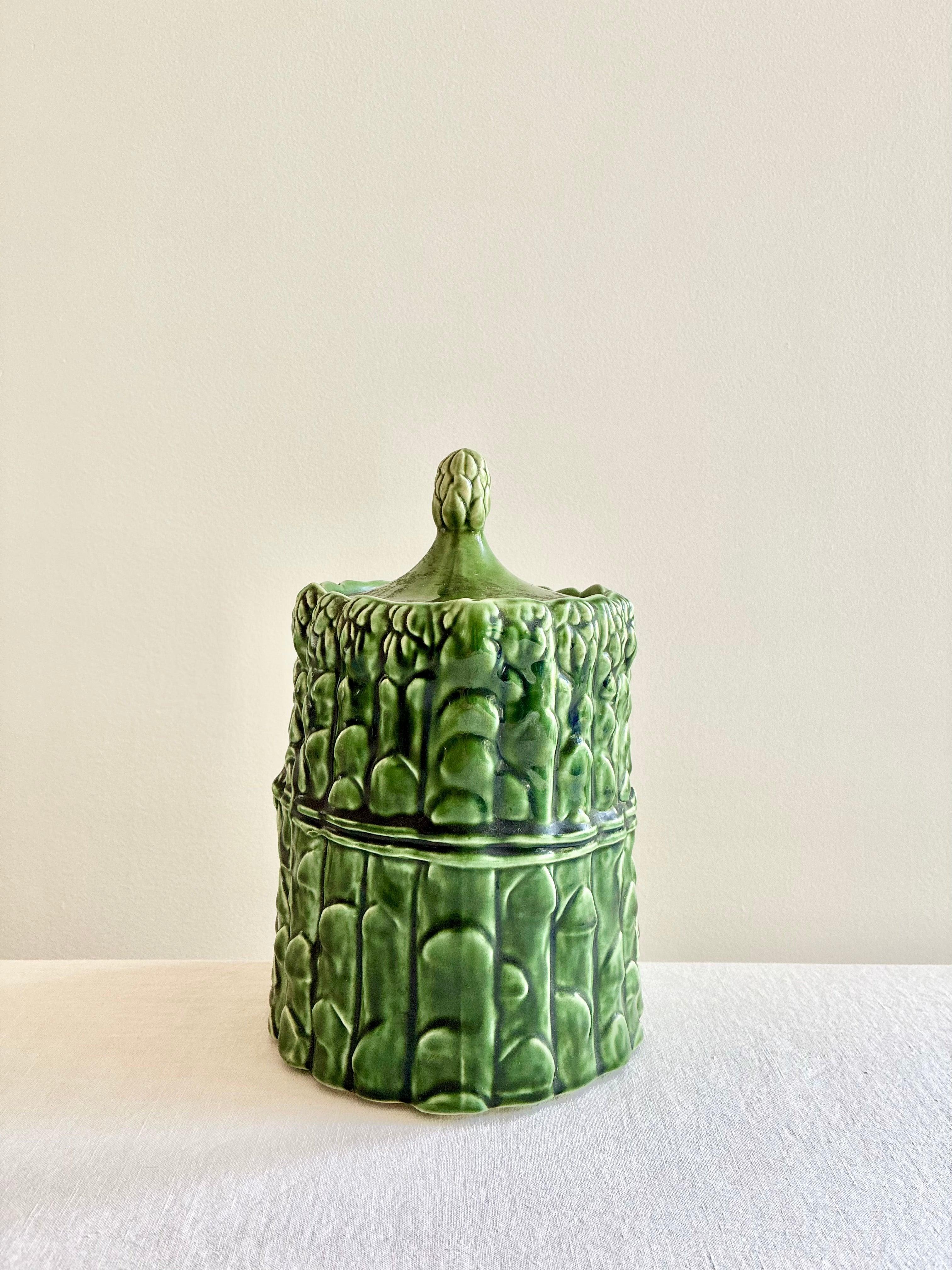 Historic Majolica Asparagus Lidded Jar