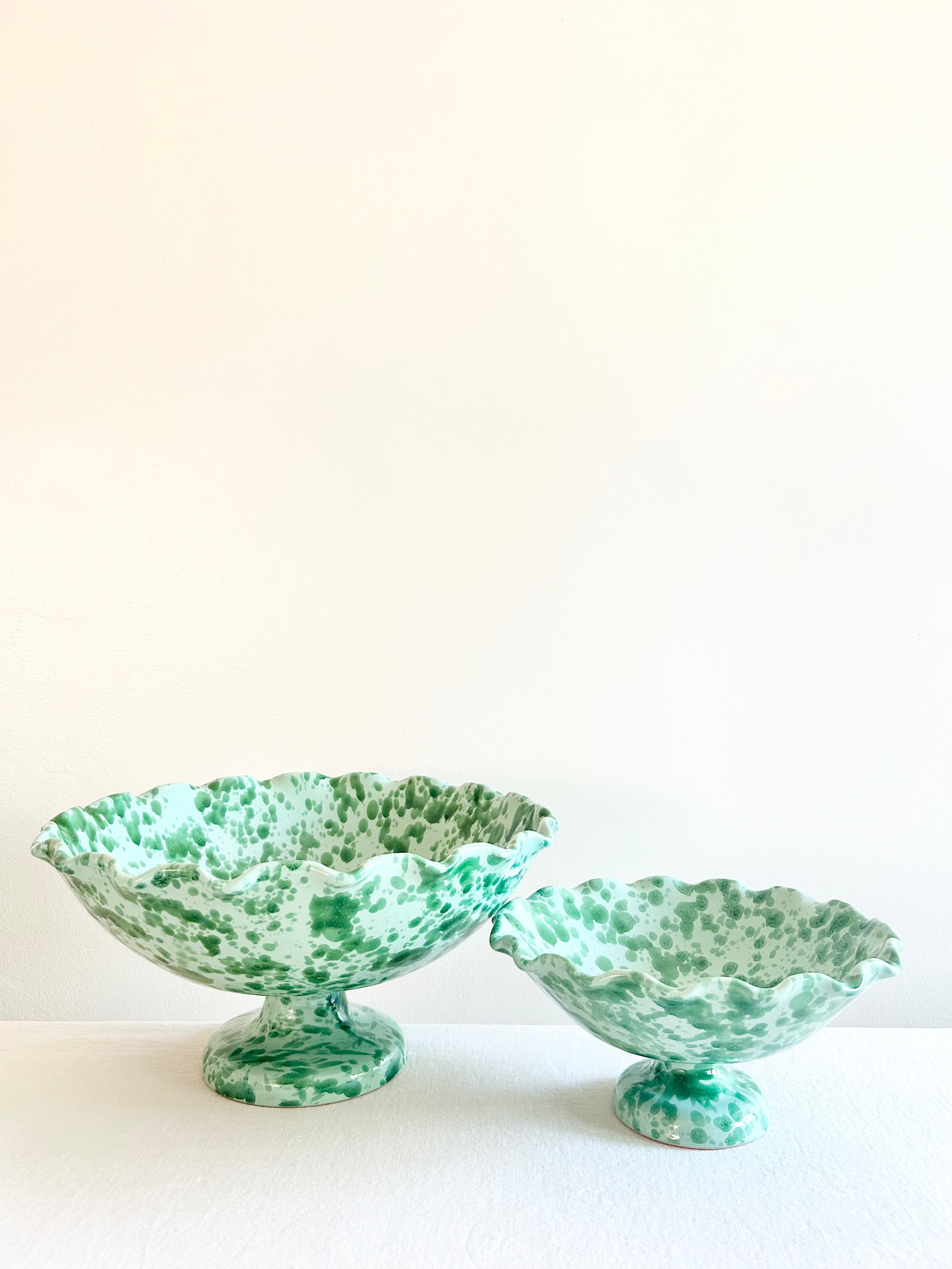 Pompeii Scalloped Compote - Jade -  13"