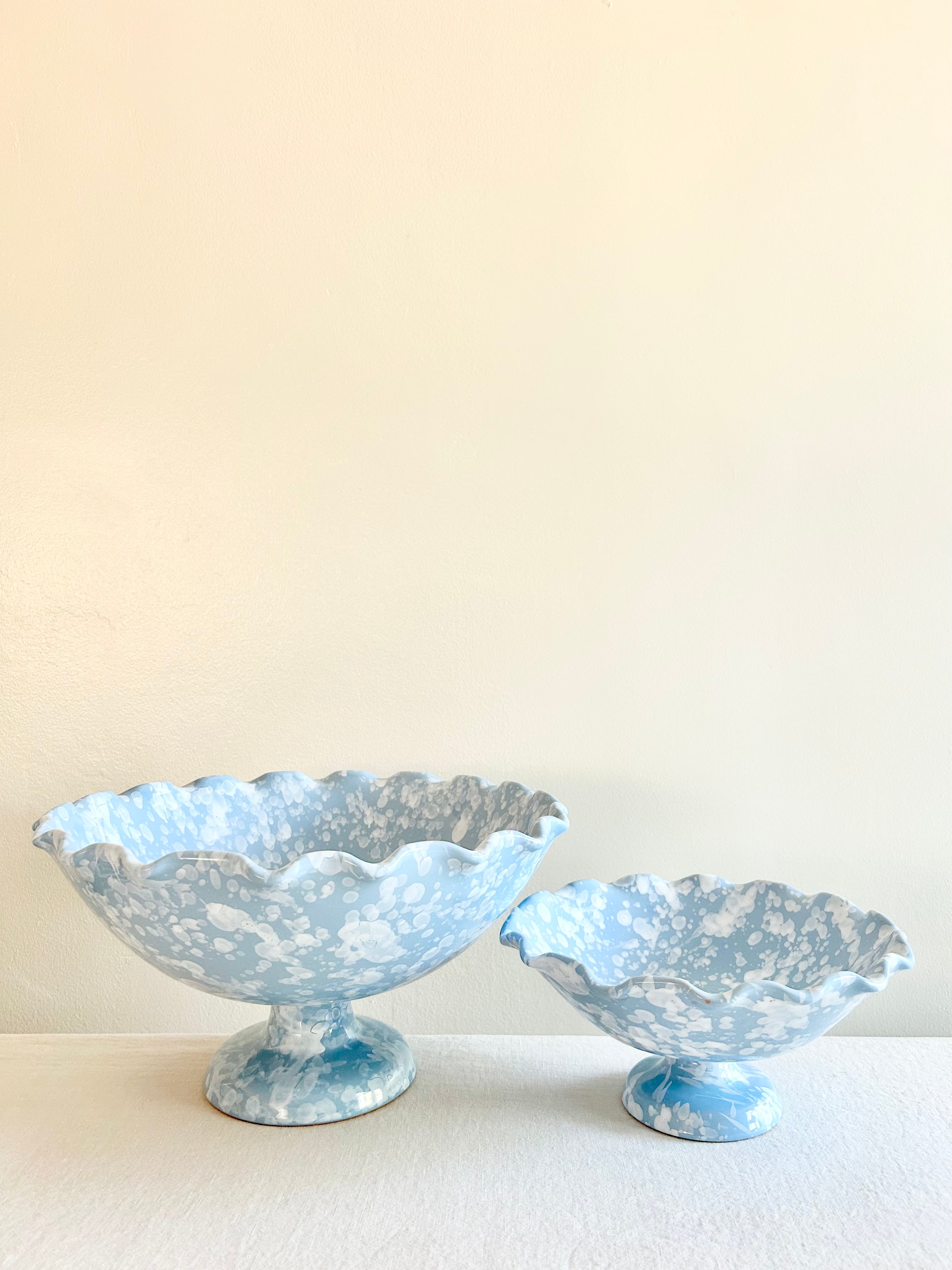 Pompeii Scalloped Compote -Sky - 9"