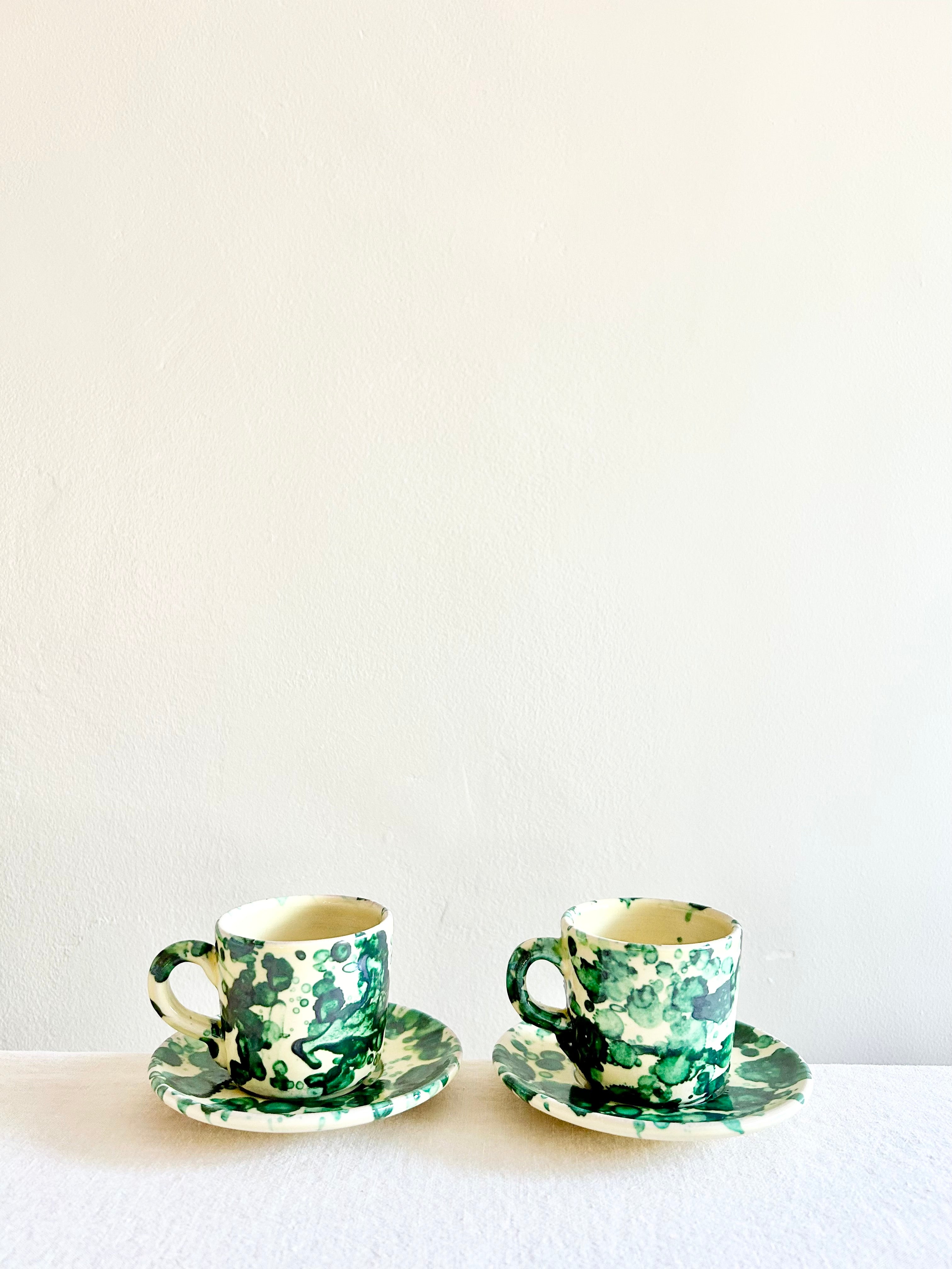 Pompeii Espresso Cup & Saucer - Emerald- S/2