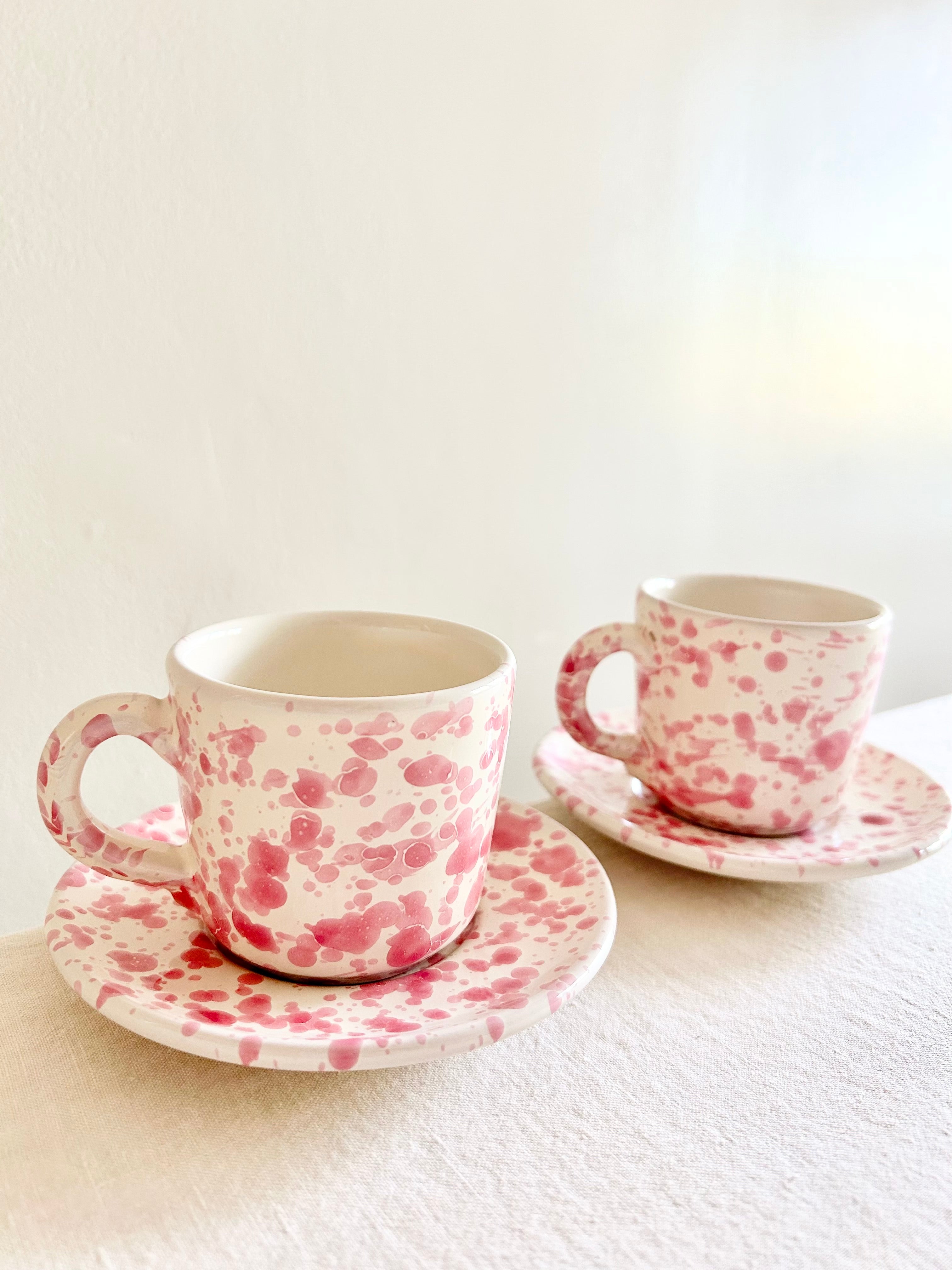 Pompeii Espresso Cup & Saucer - Pink - S/2
