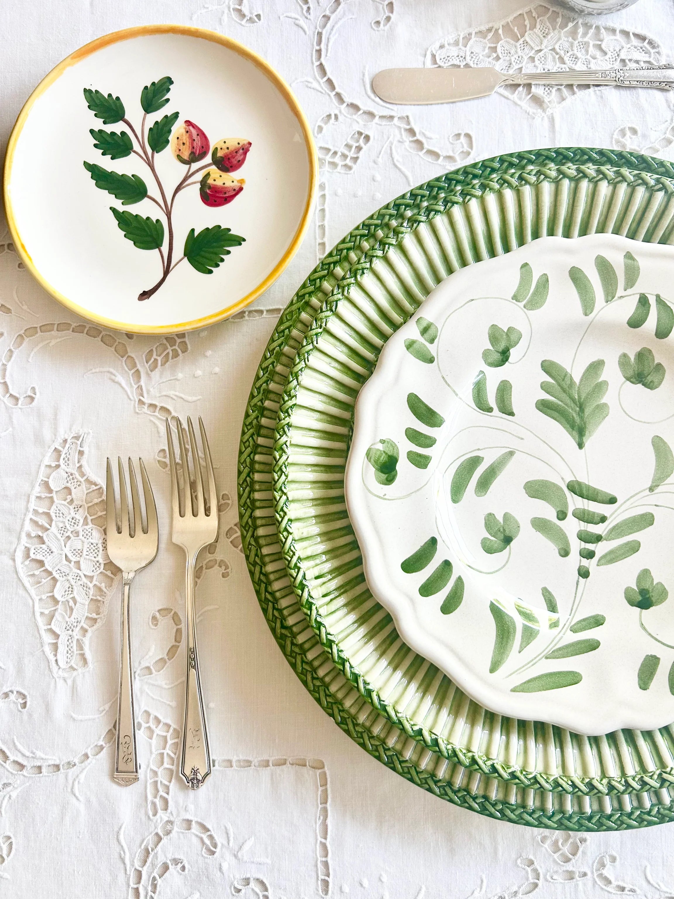 Fresco Dinnerware - White & Emerald