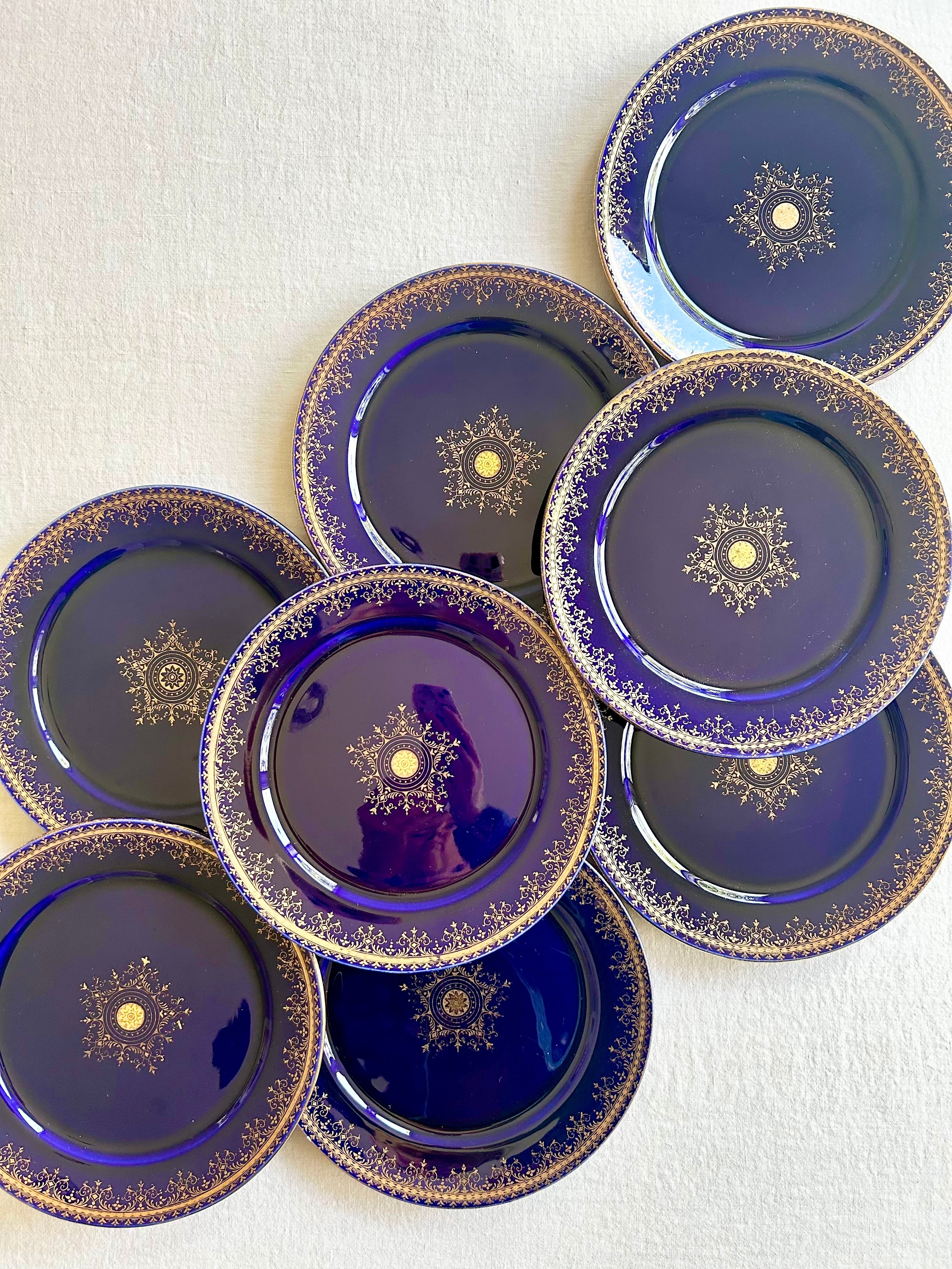 Historic Cobalt SARREGUEMINES Dessert Plates - S/4