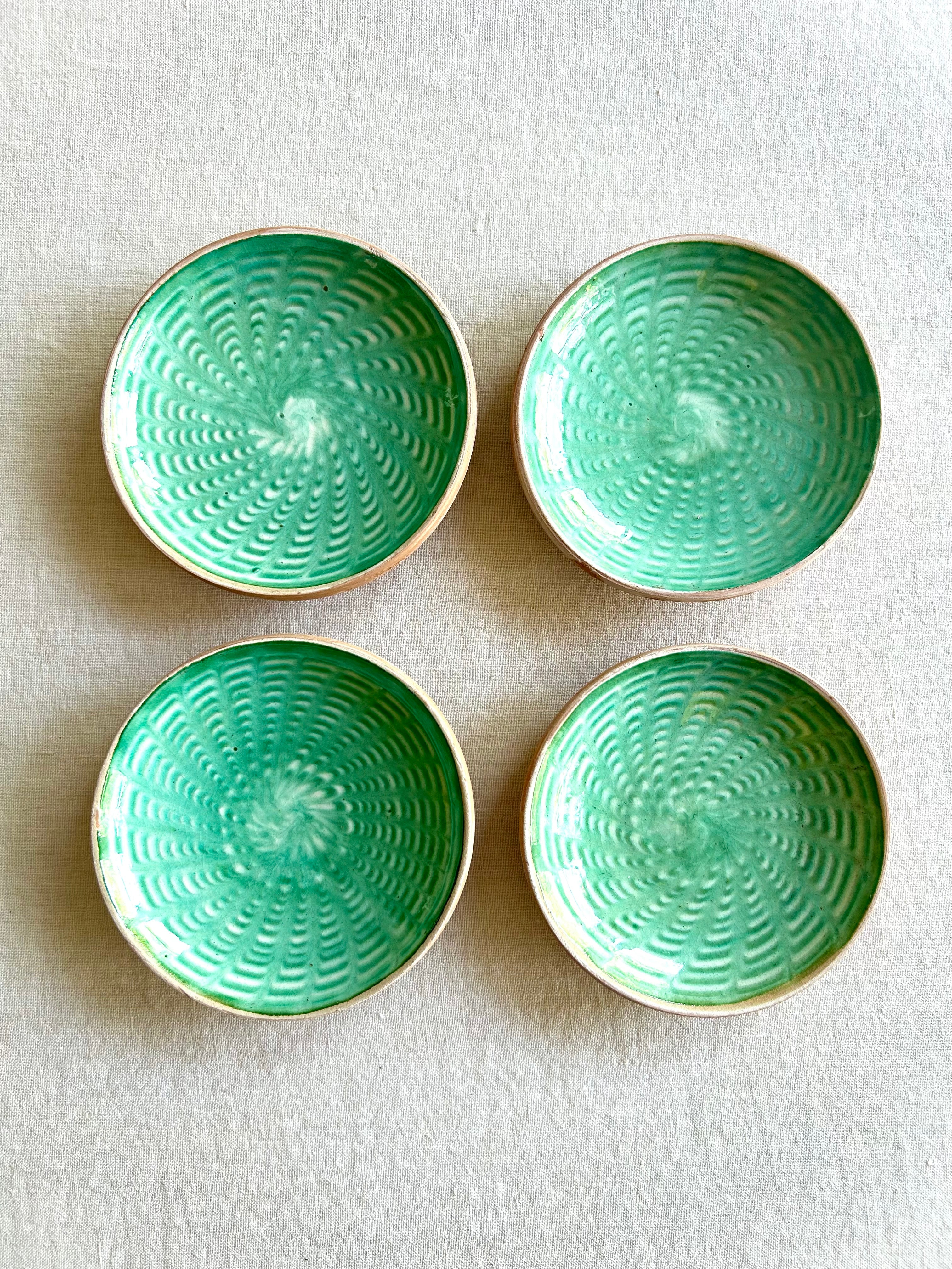 Romanian Peacock Snack plates 4" -Green S/4