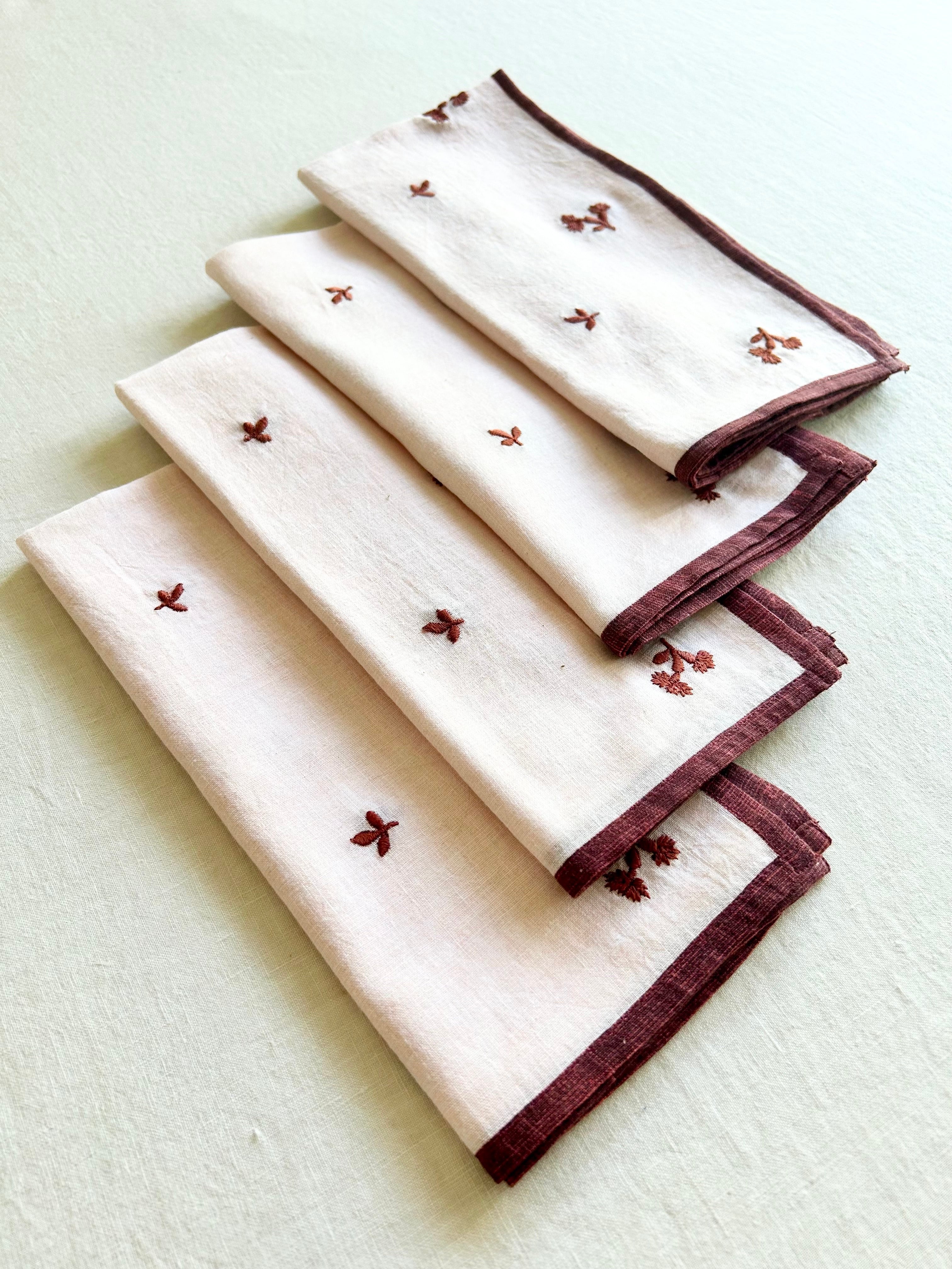 Louisa Embroidered Napkins - Burgundy