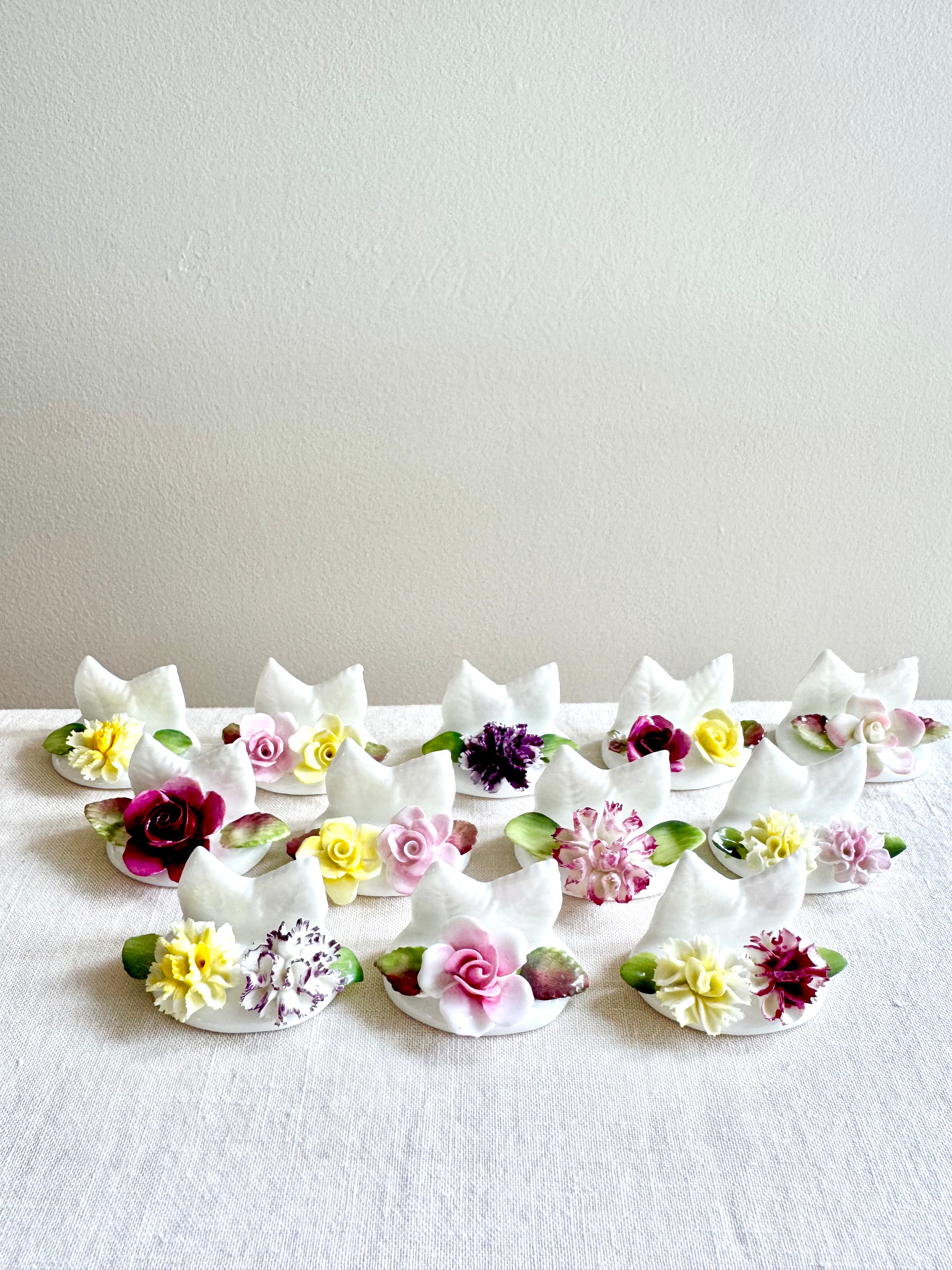 Historic Porcelain Flowers -Place Card Holders S/12