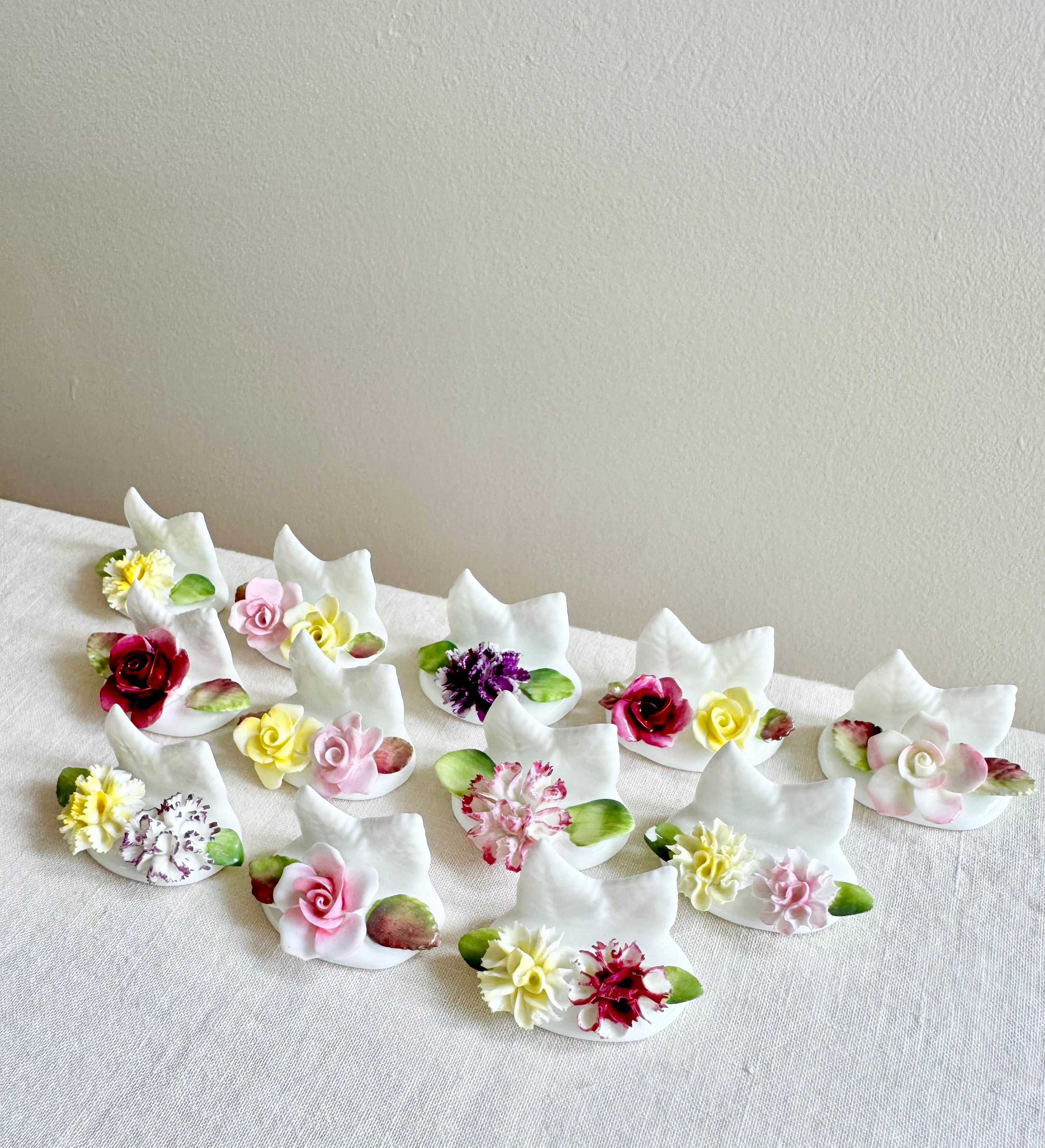 Historic Porcelain Flowers -Place Card Holders S/12