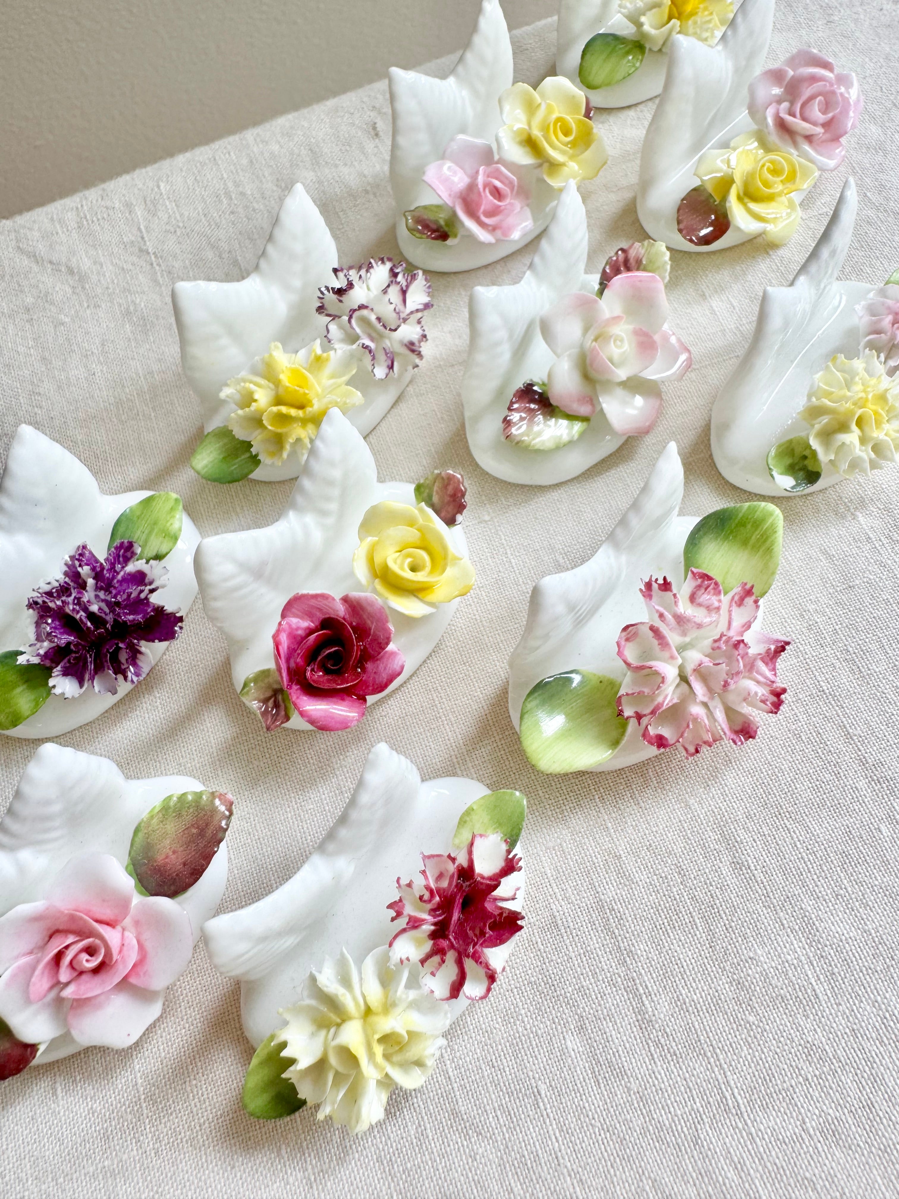 Historic Porcelain Flowers -Place Card Holders S/12