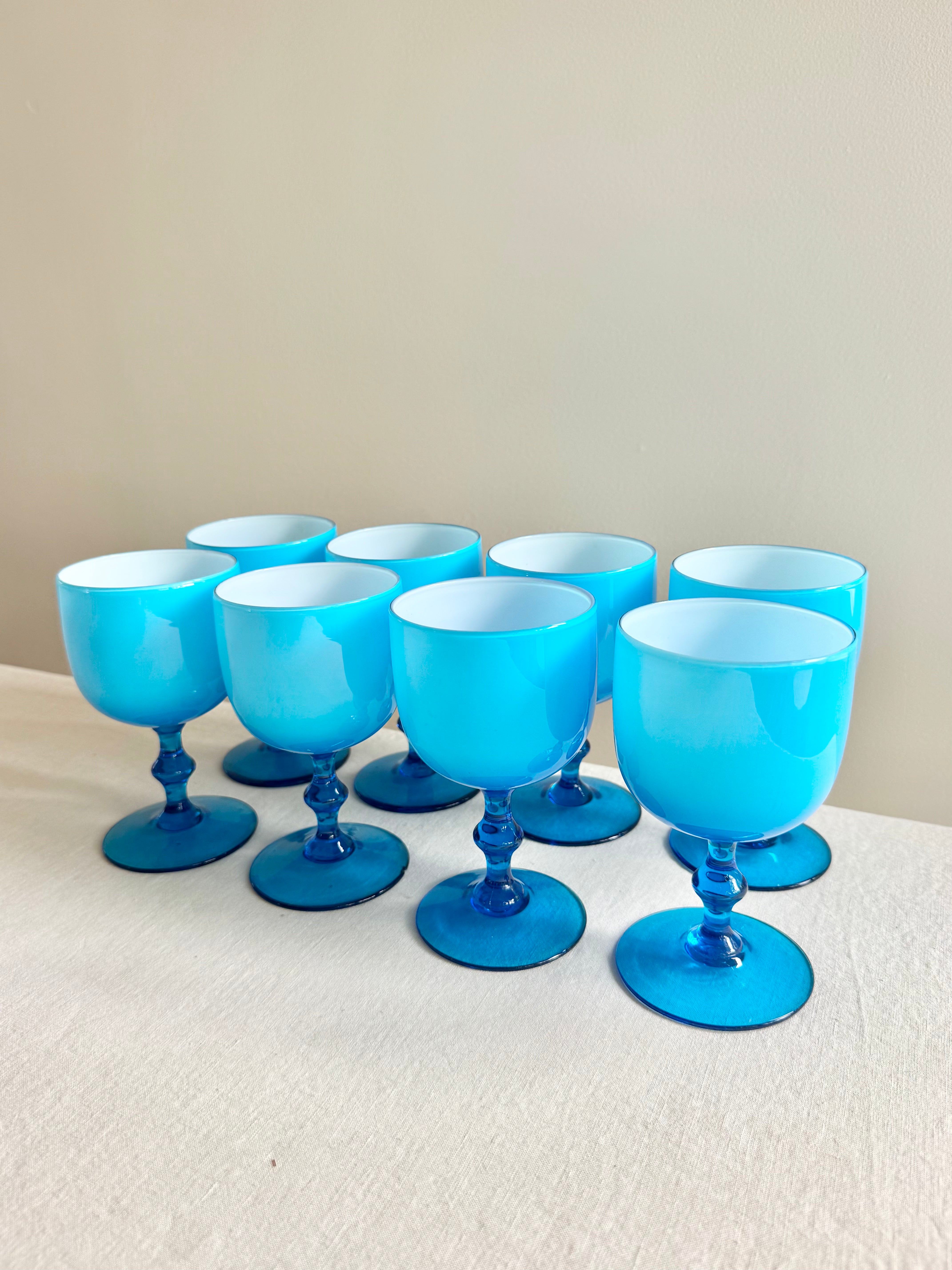 Historic Turquoise Opaline Goblets - S/8