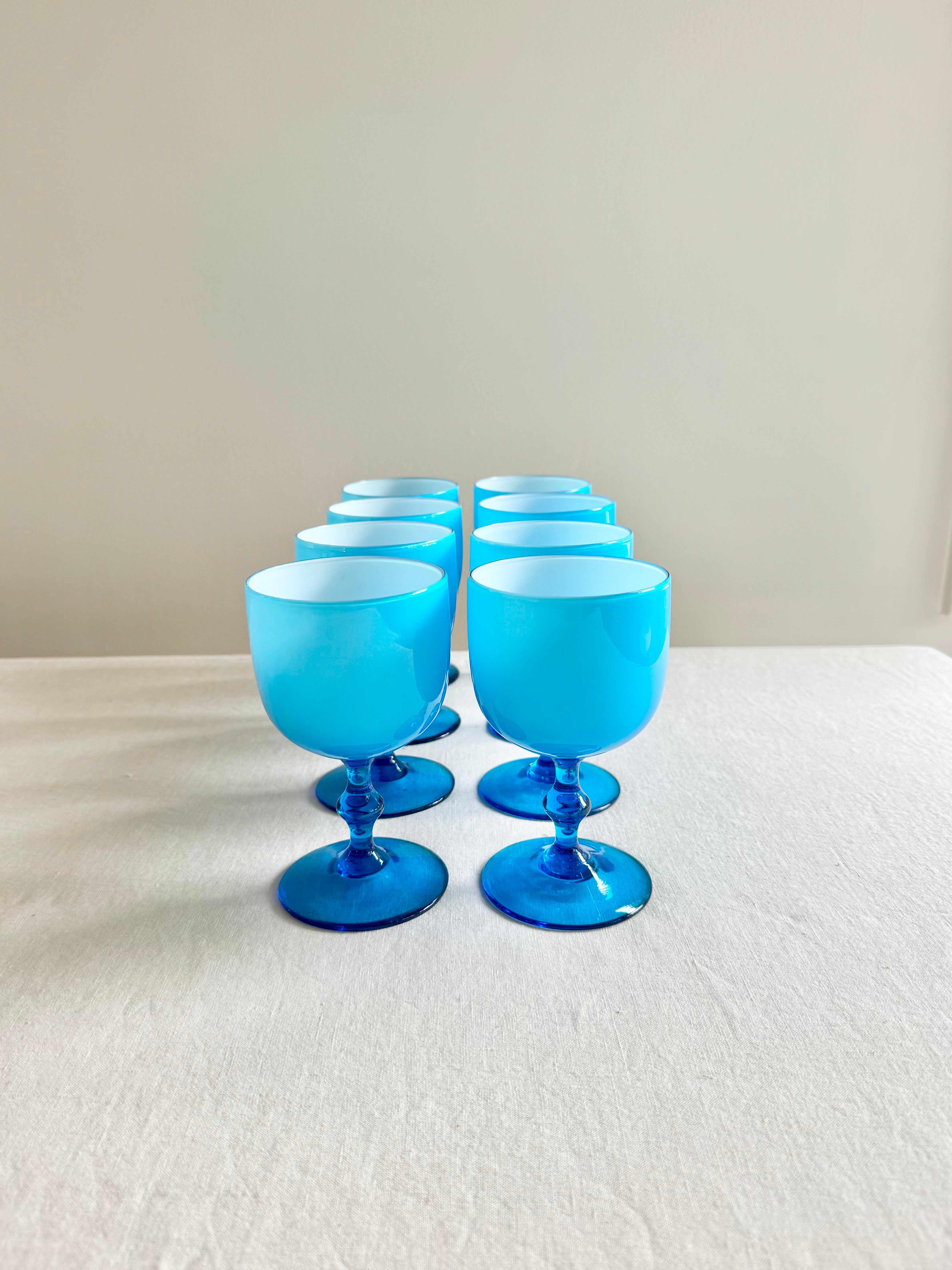 Historic Turquoise Opaline Goblets - S/8
