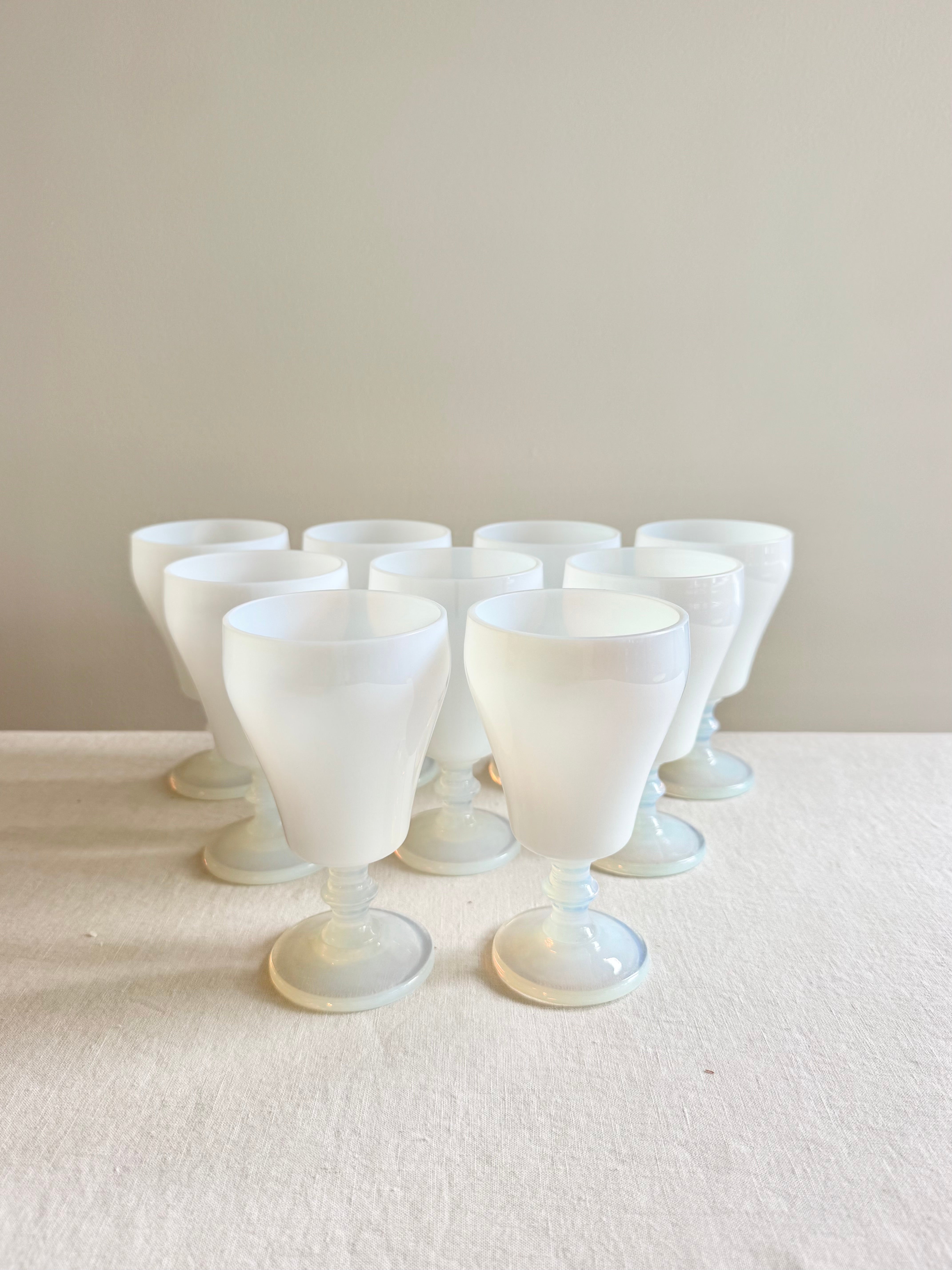 Historic White Opaline Goblets - S/9