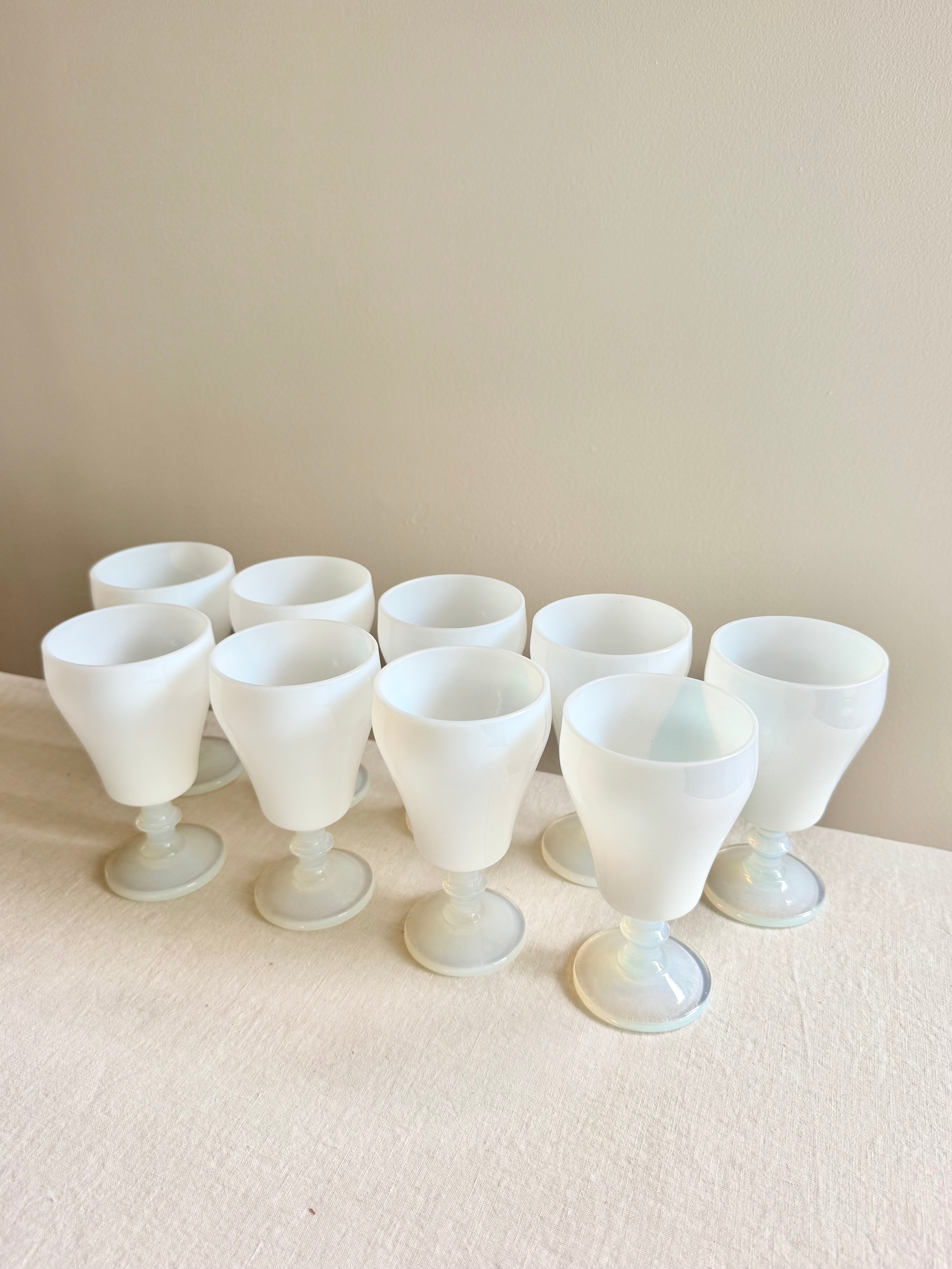 Historic White Opaline Goblets - S/9