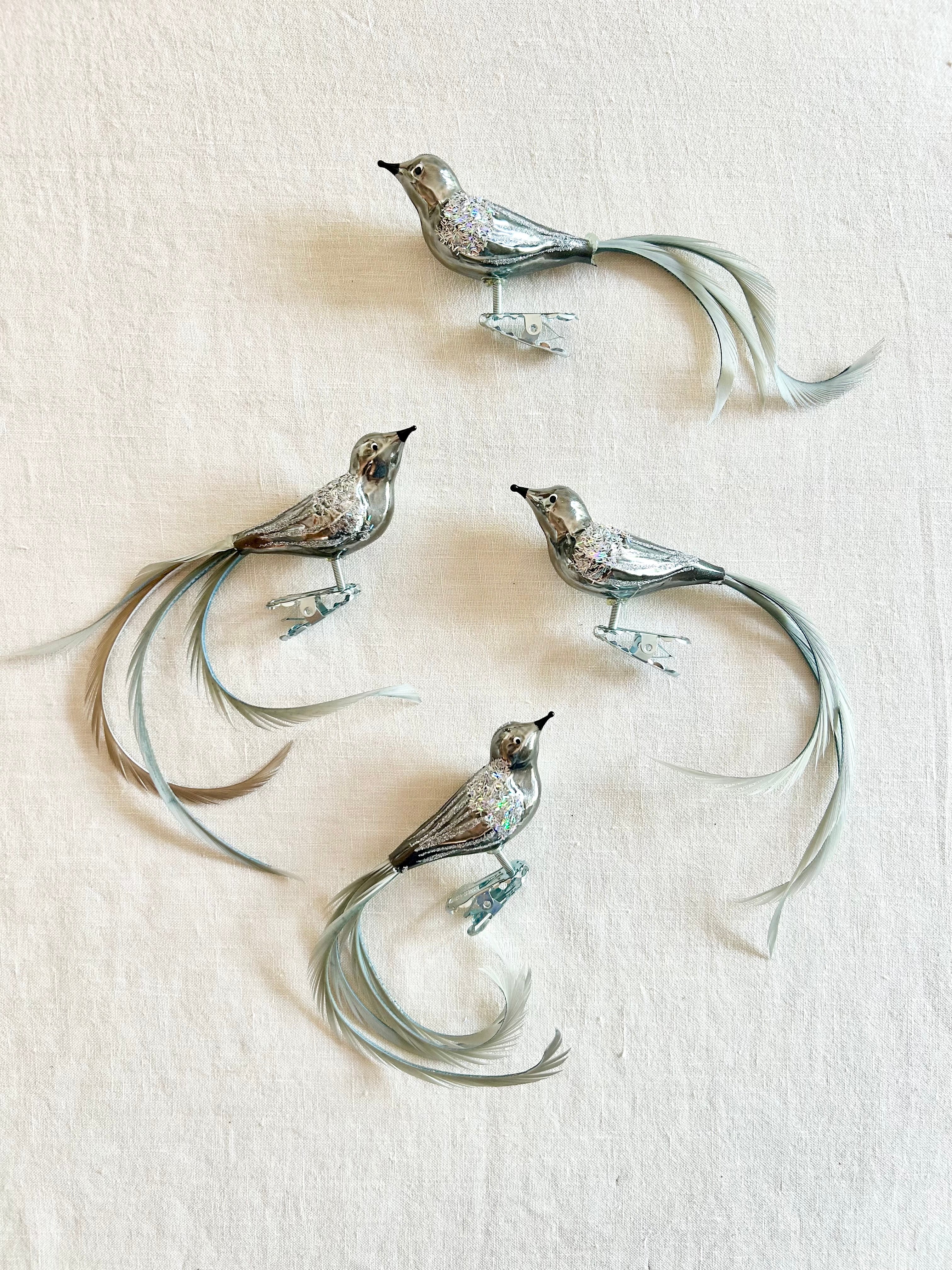 Silver Bird Ornaments S/4