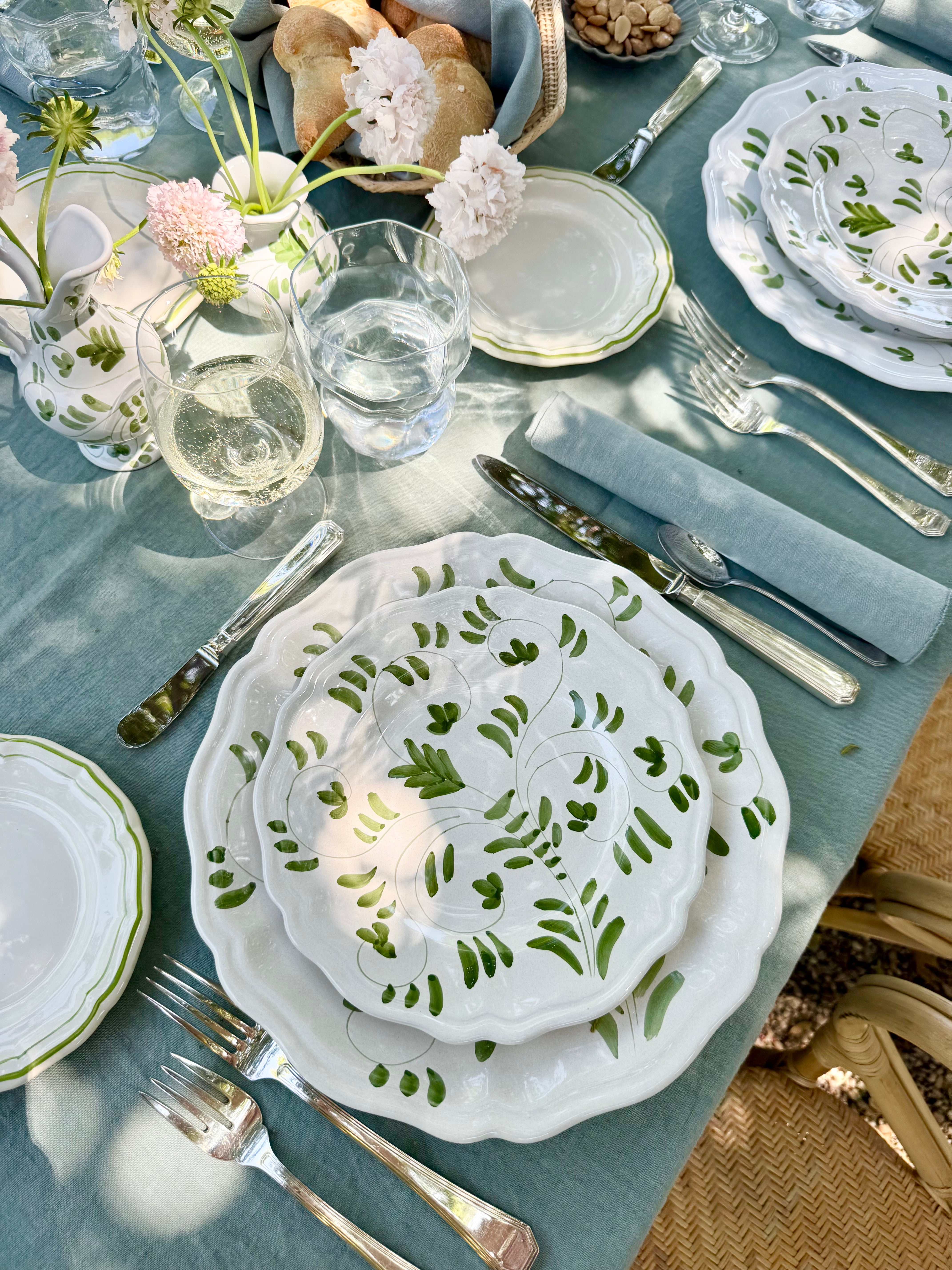 Fresco Dinnerware - White & Emerald