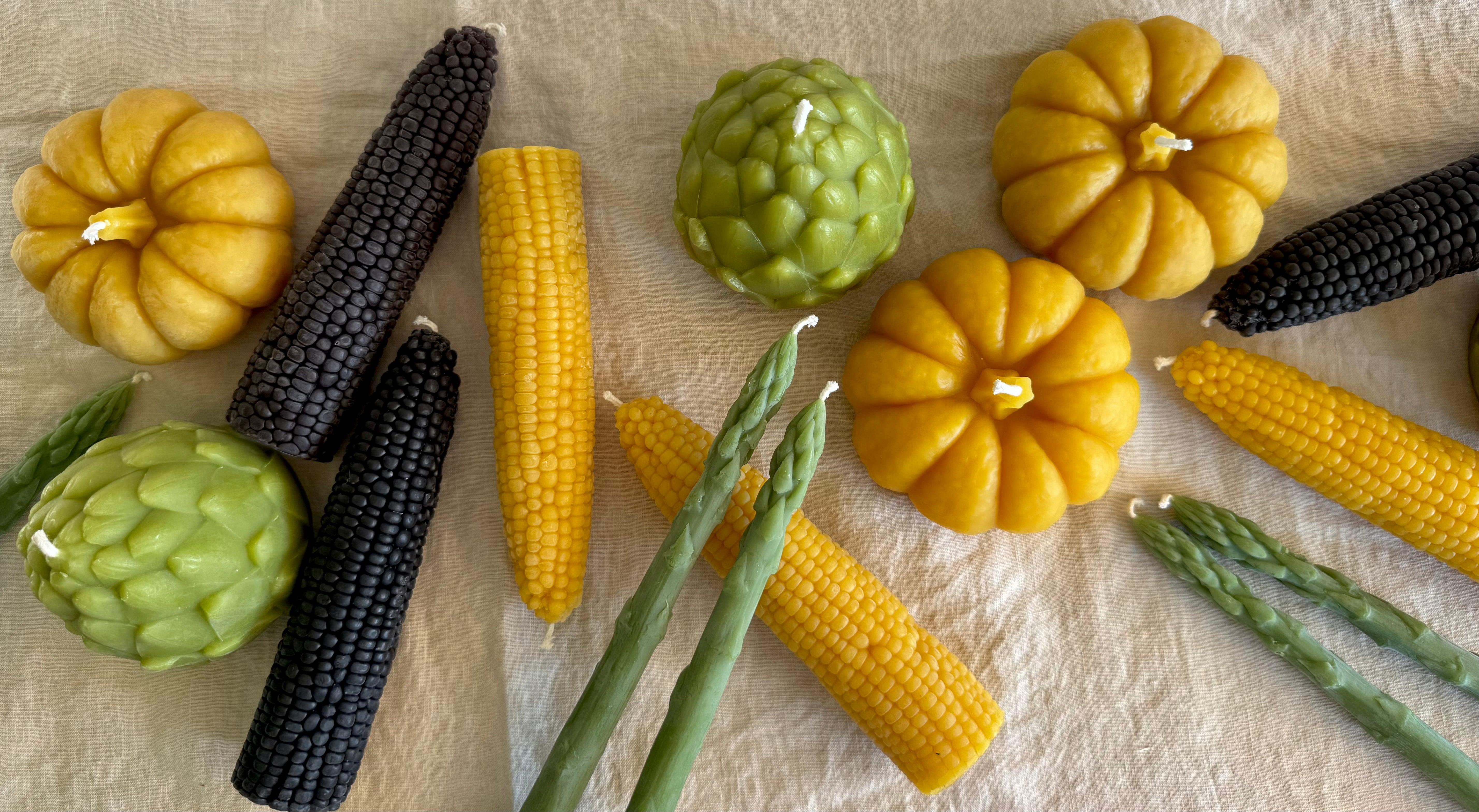 Asparagus Beeswax Taper Candles- S/2