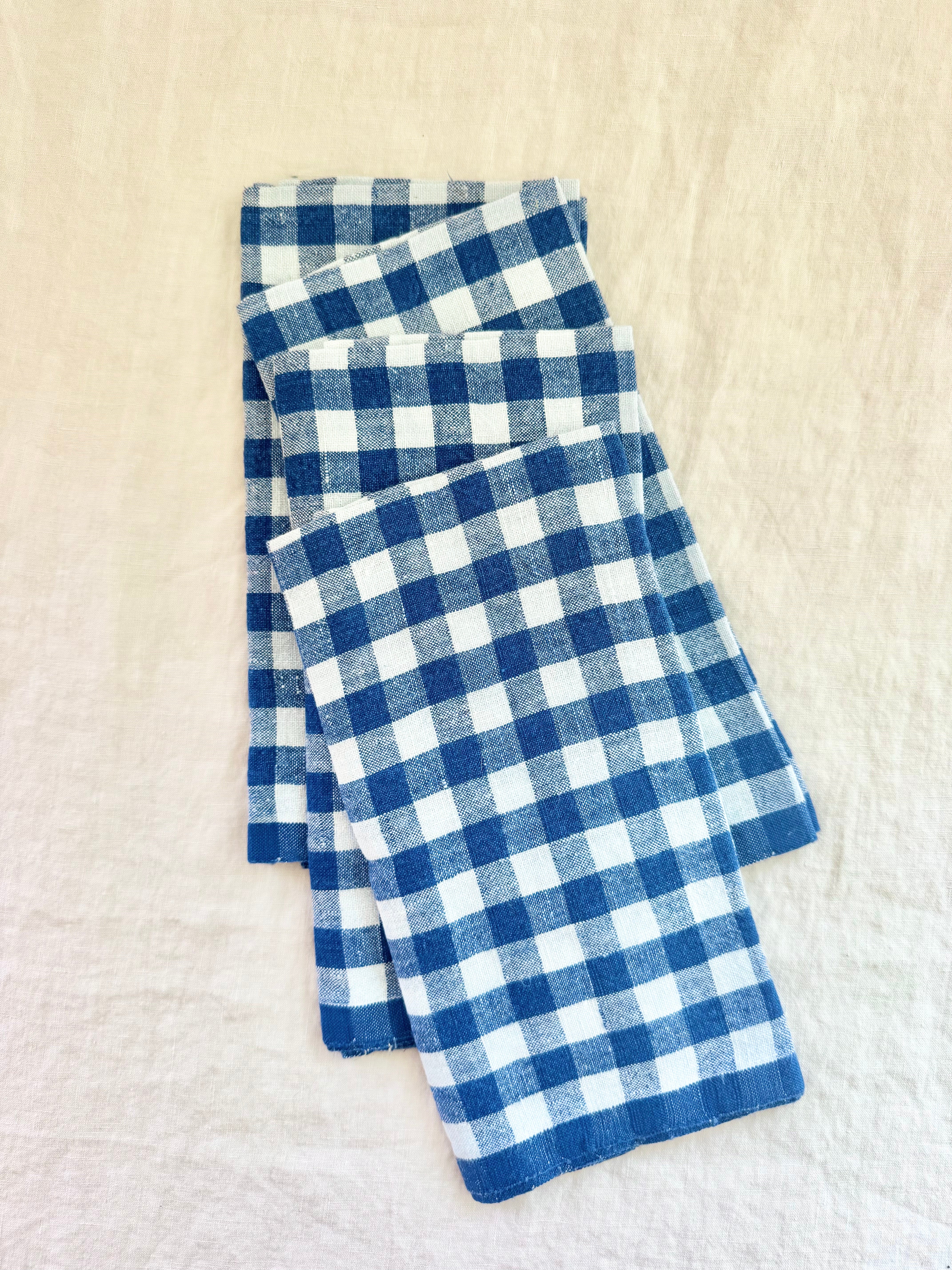 Gingham Belgian Linen Napkin - Blueberry - S/4