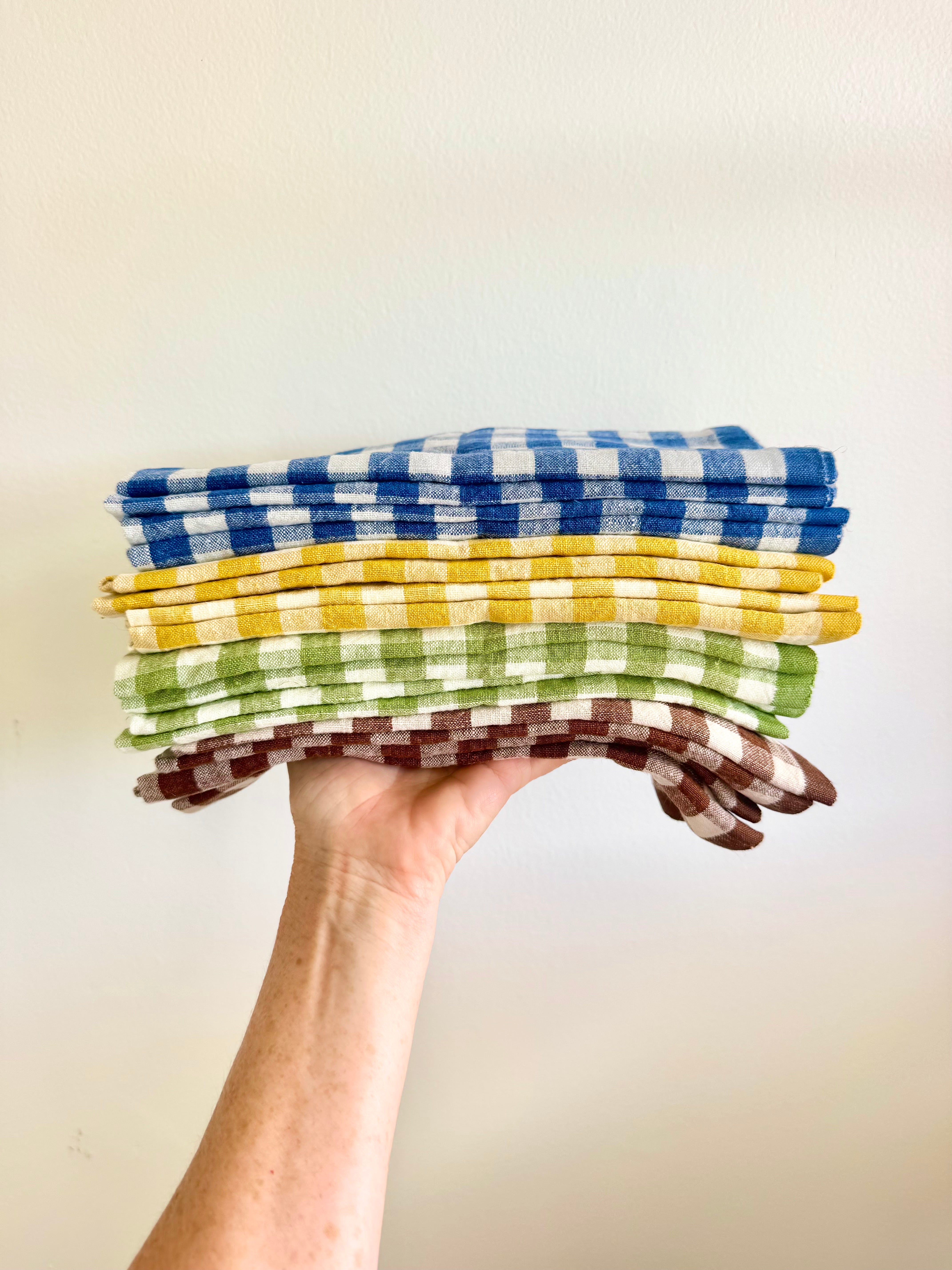 Gingham Belgian Linen Napkin- Basil - Set of 4