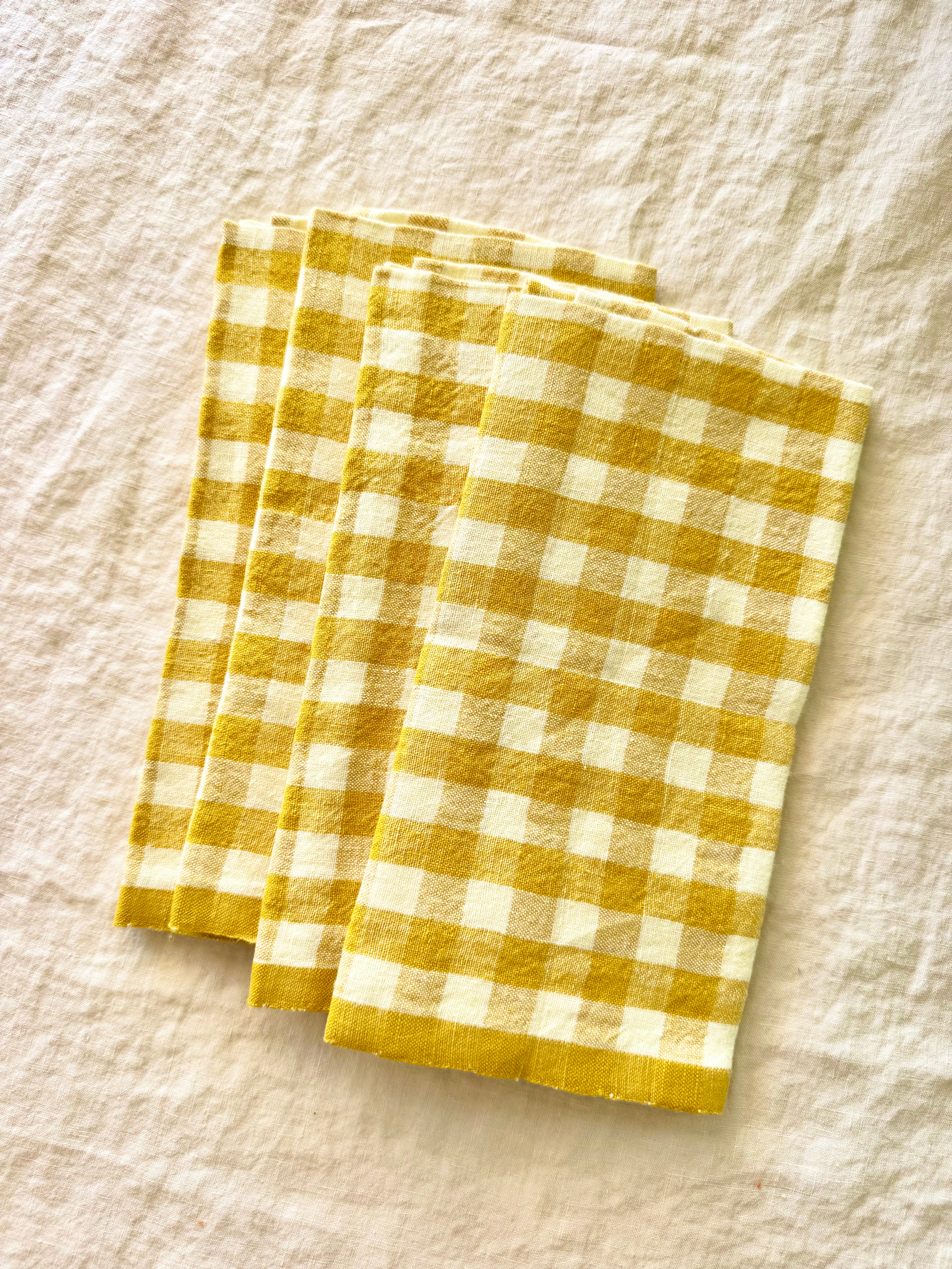Gingham Belgian Linen Napkin - Mustard - Set of 4