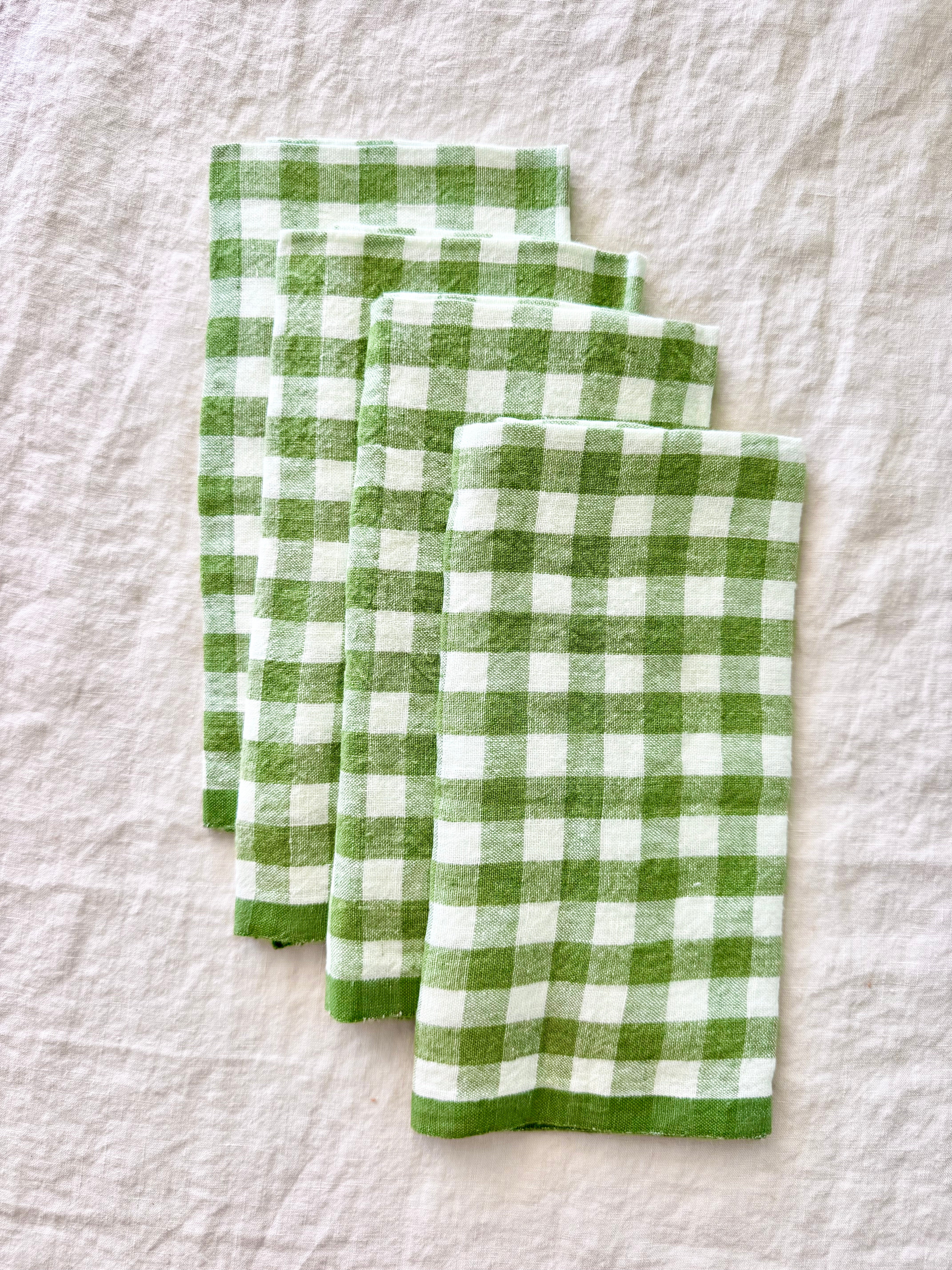 Gingham Belgian Linen Napkin- Basil - Set of 4