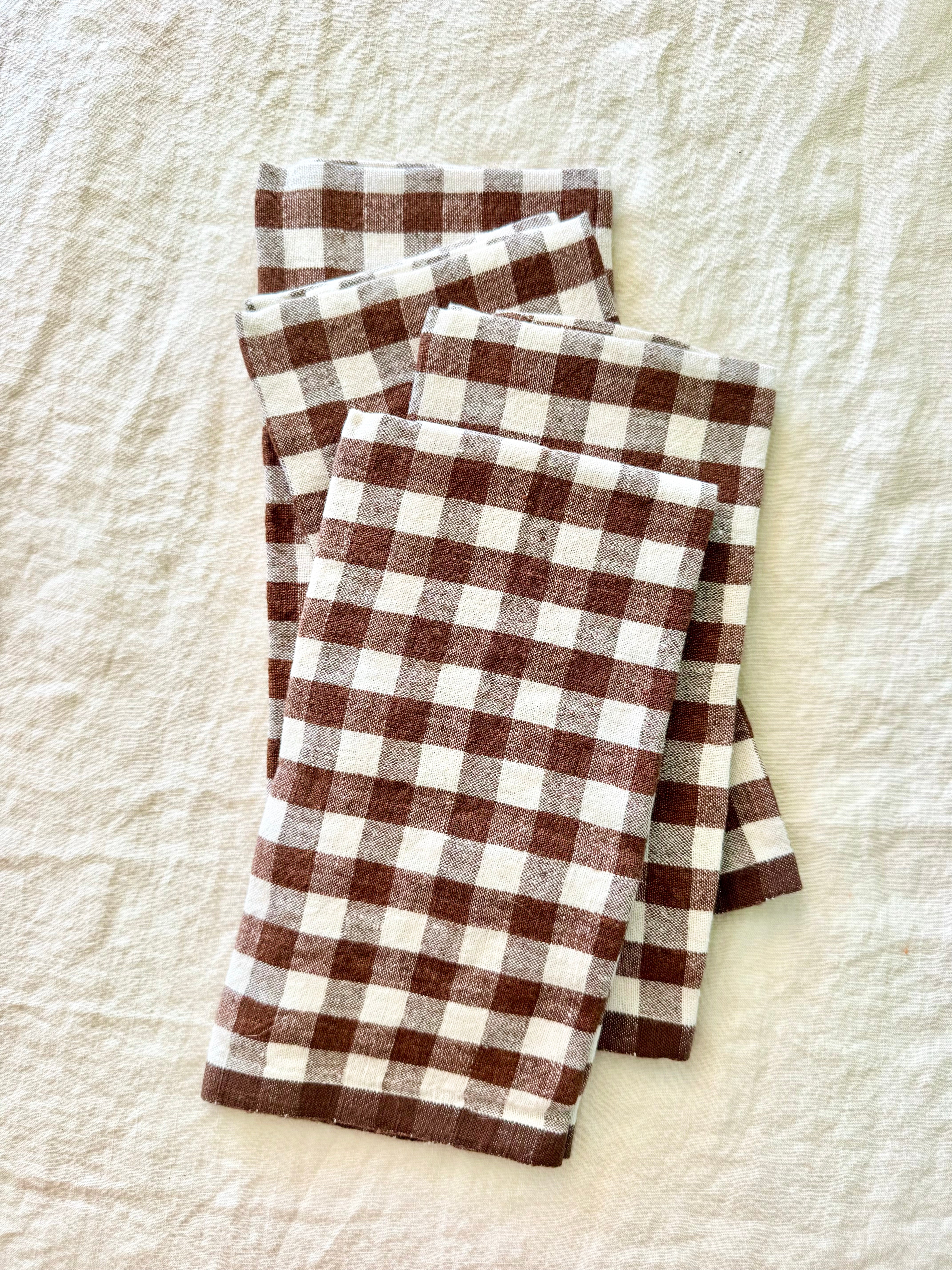 Gingham Belgian Linen Napkin - Walnut - S/4