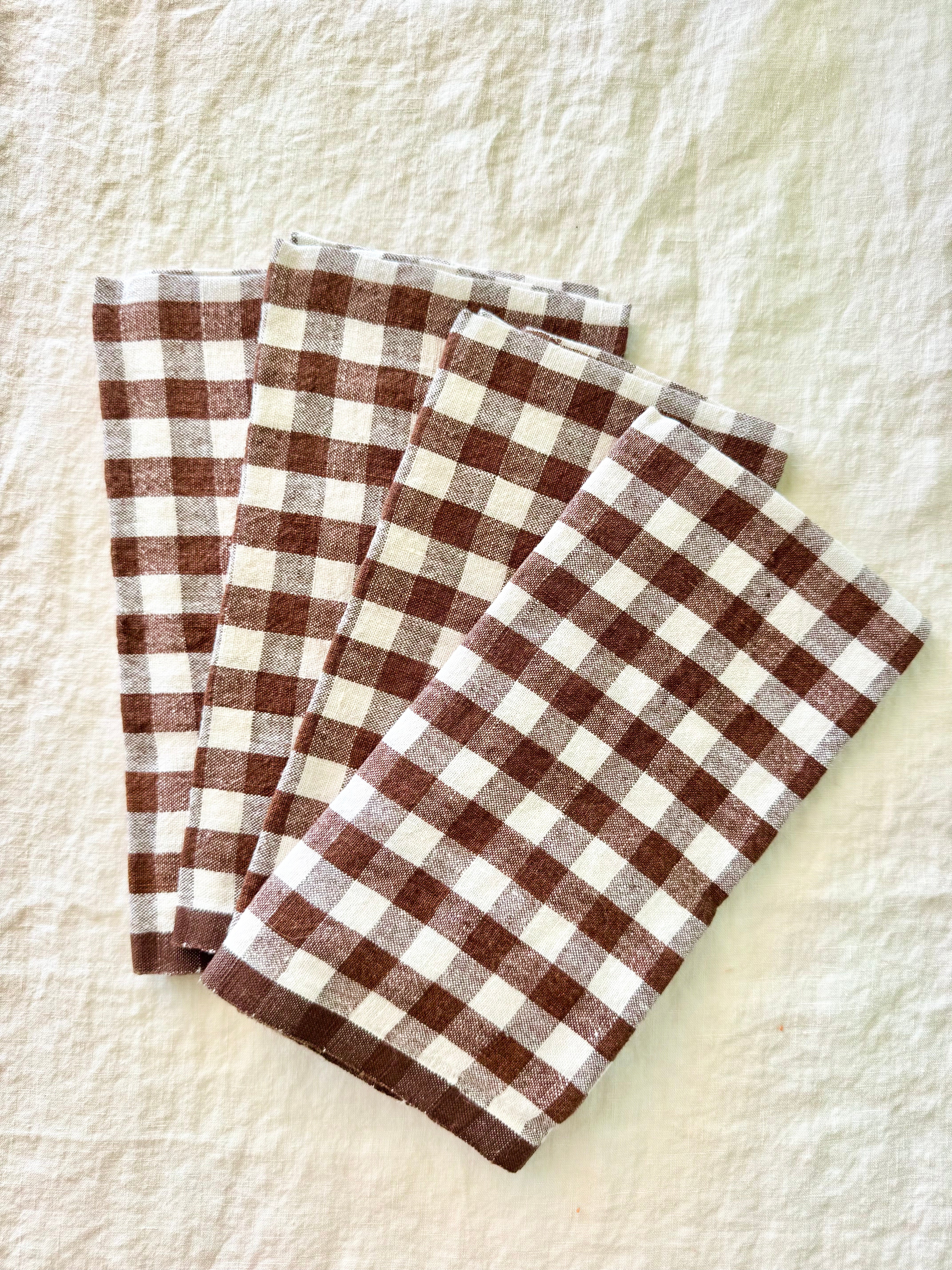 Gingham Belgian Linen Napkin - Walnut - S/4