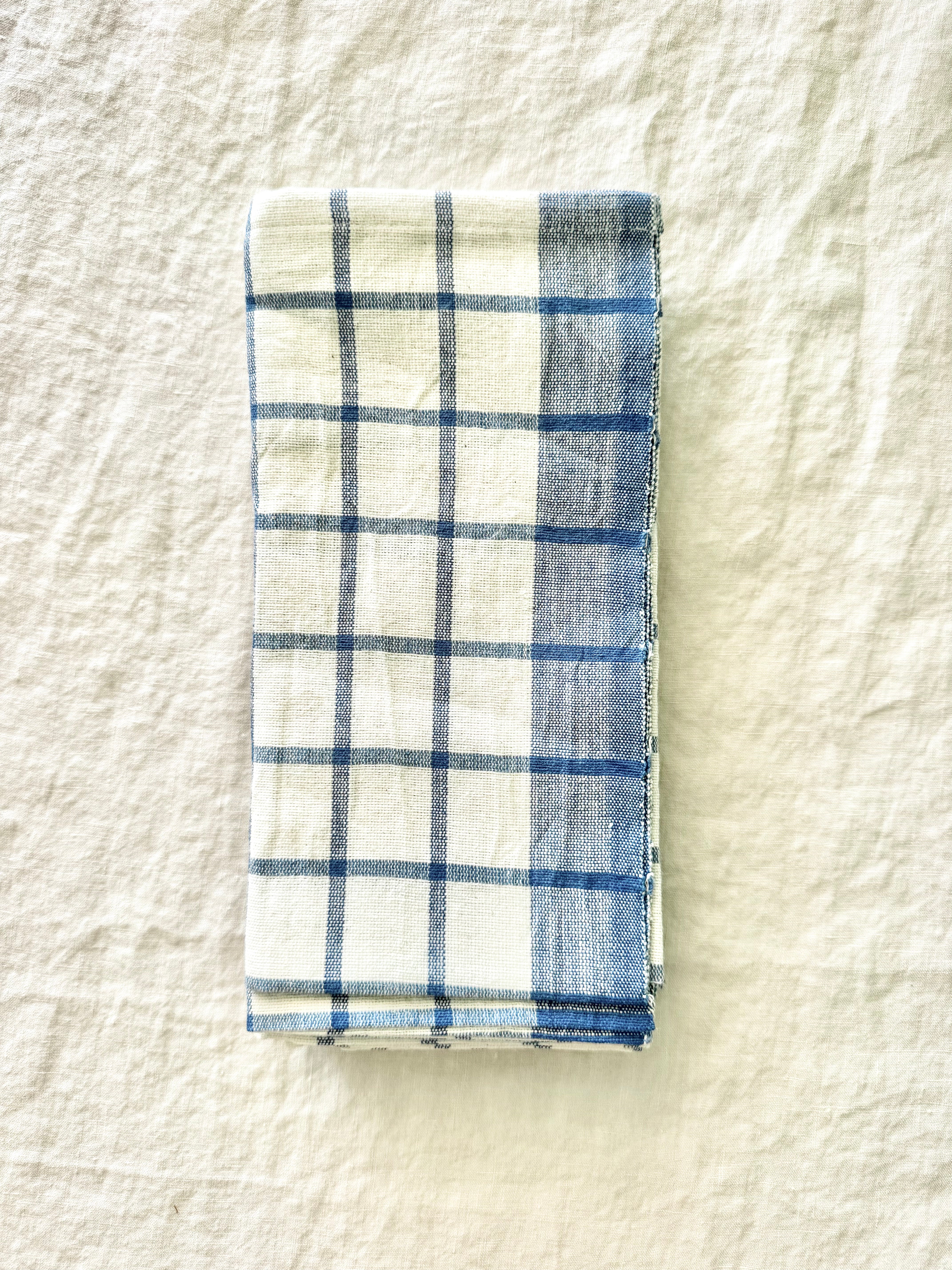 Blue Windowpane Napkins - S/4