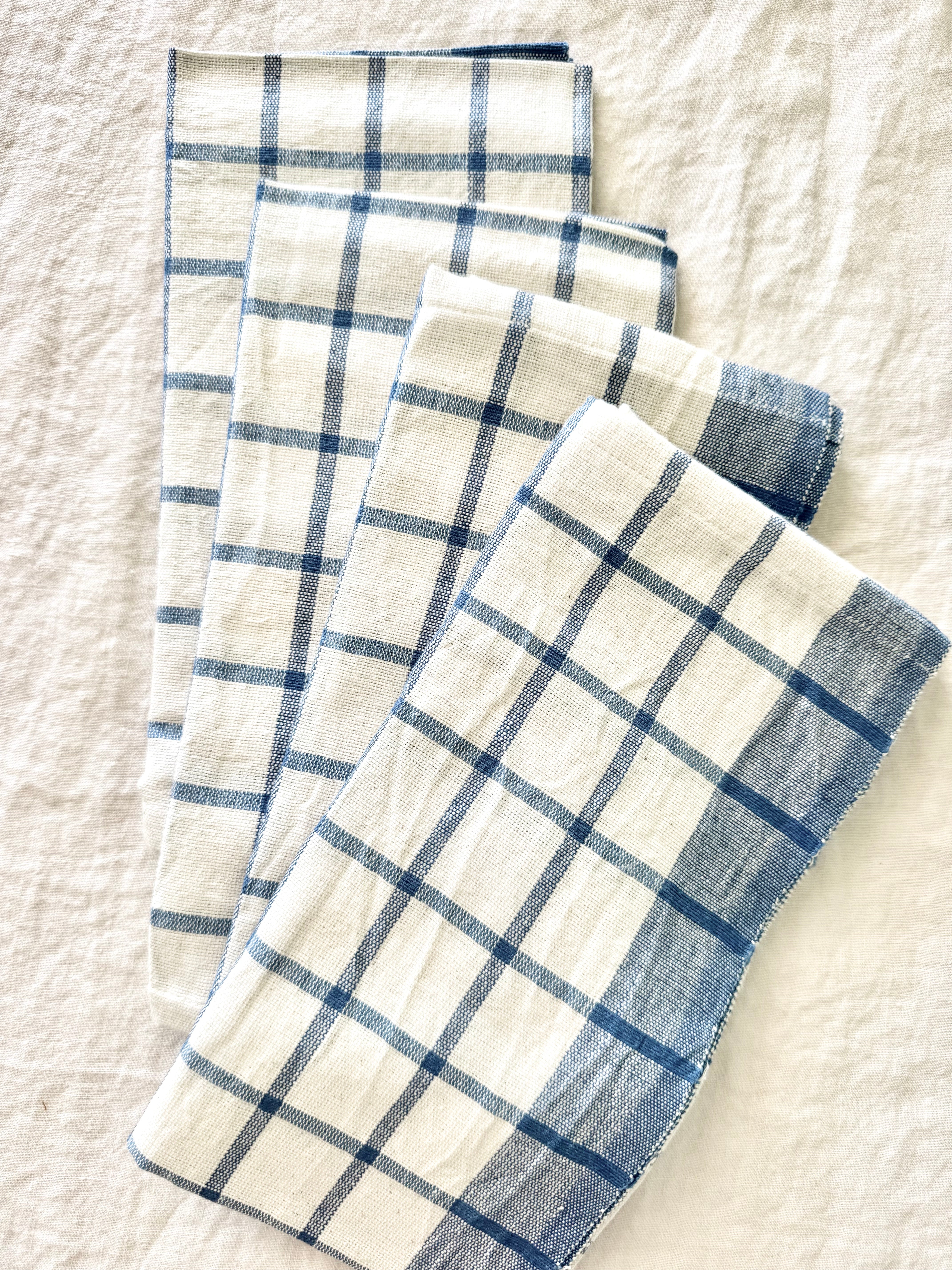 Blue Windowpane Napkins - S/4
