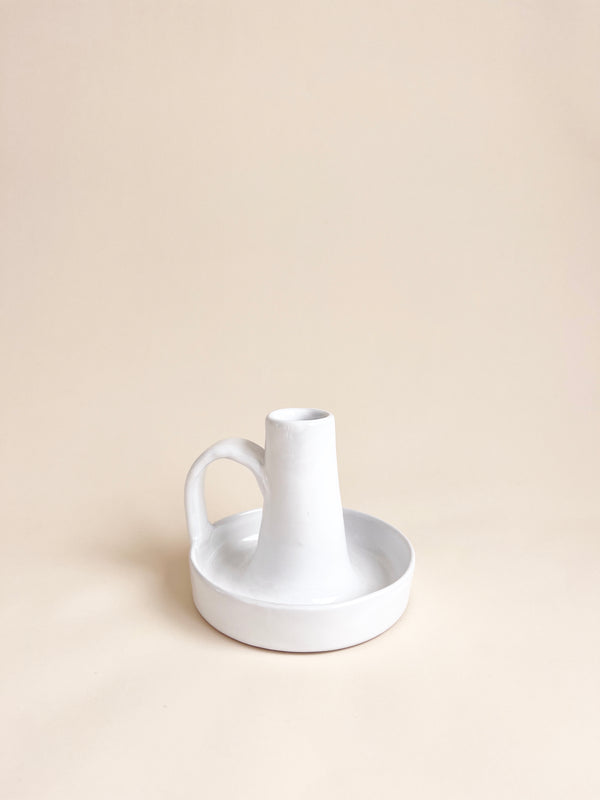 glazed ceramic taper candle holder in white