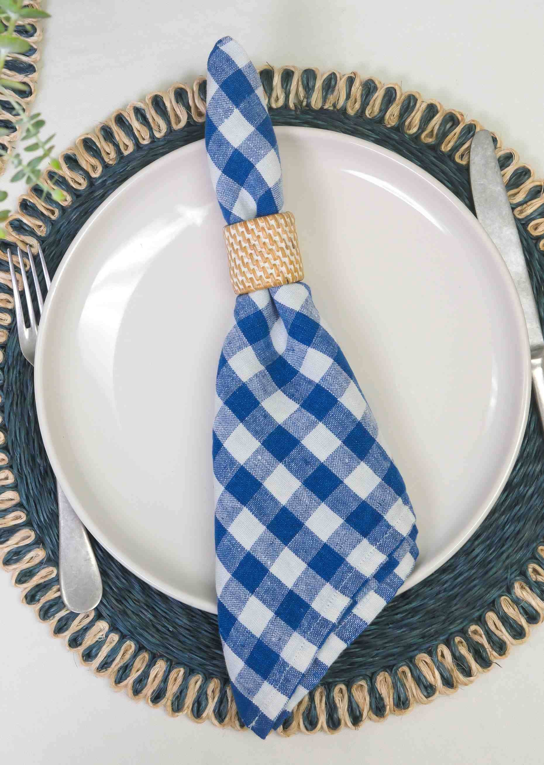 Gingham Belgian Linen Napkin - Blueberry - S/4