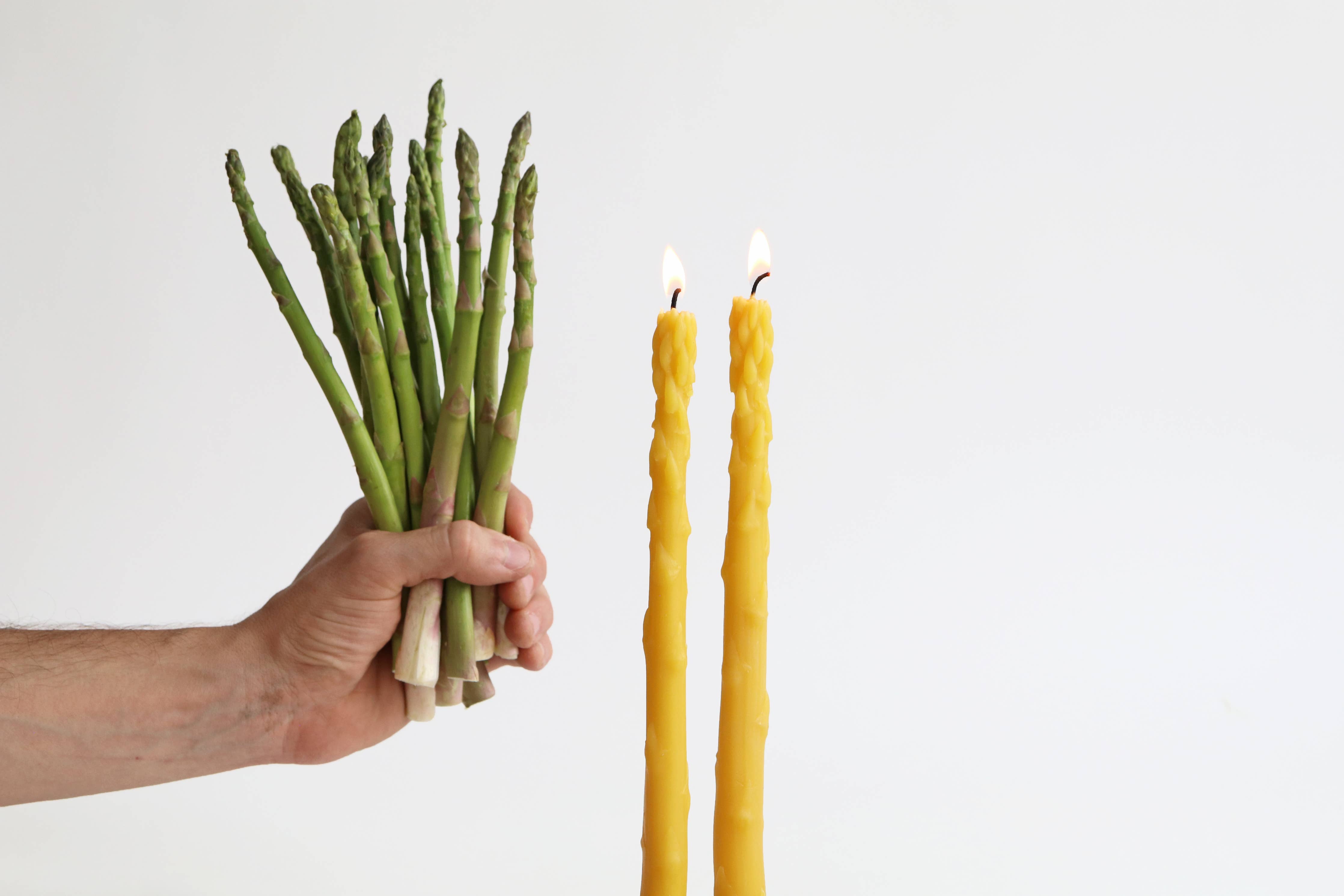 Asparagus Beeswax Taper Candles- S/2