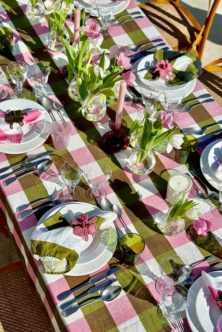 Gingham Napkins - Rose Pink & Avocado S/4