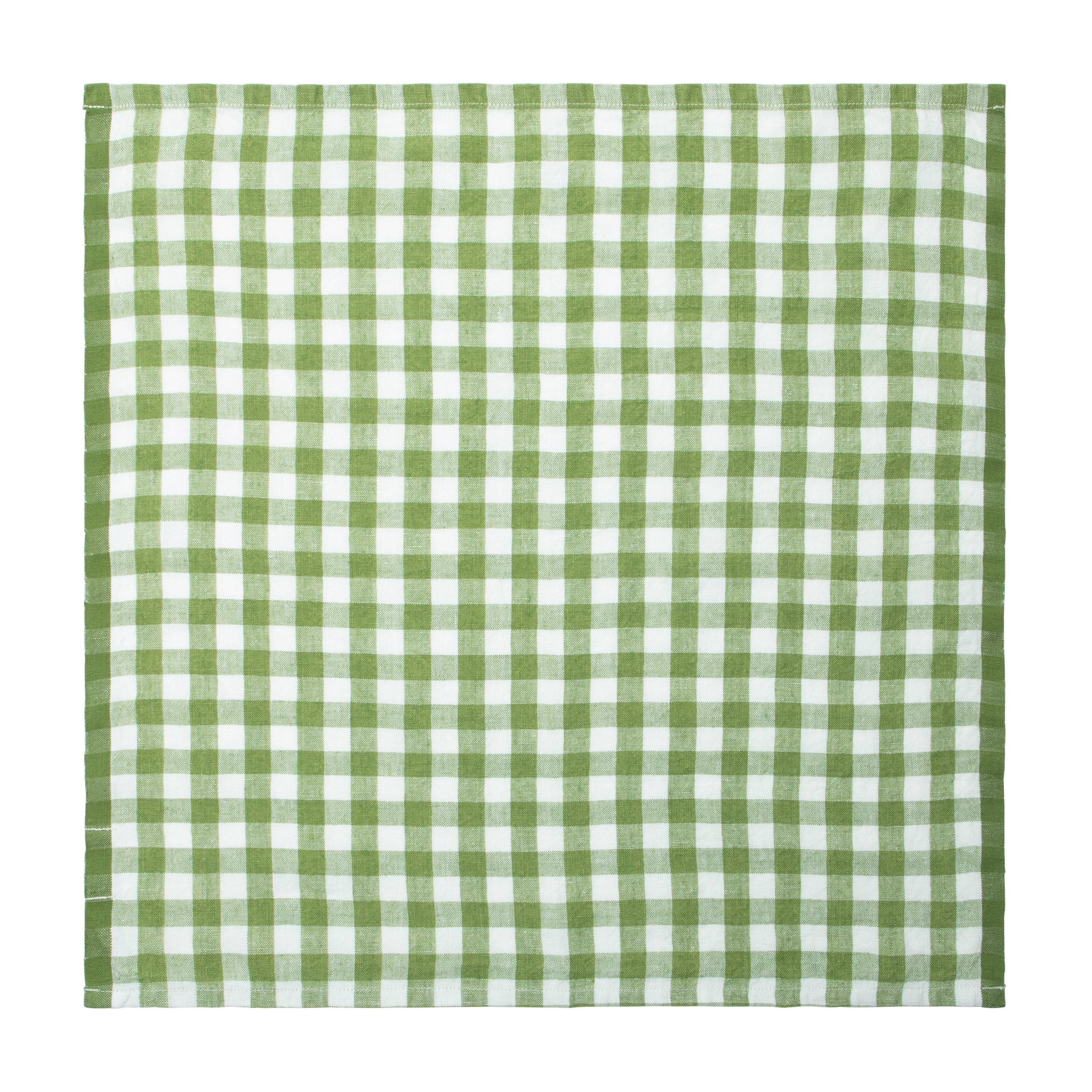 Gingham Belgian Linen Napkin- Basil - Set of 4