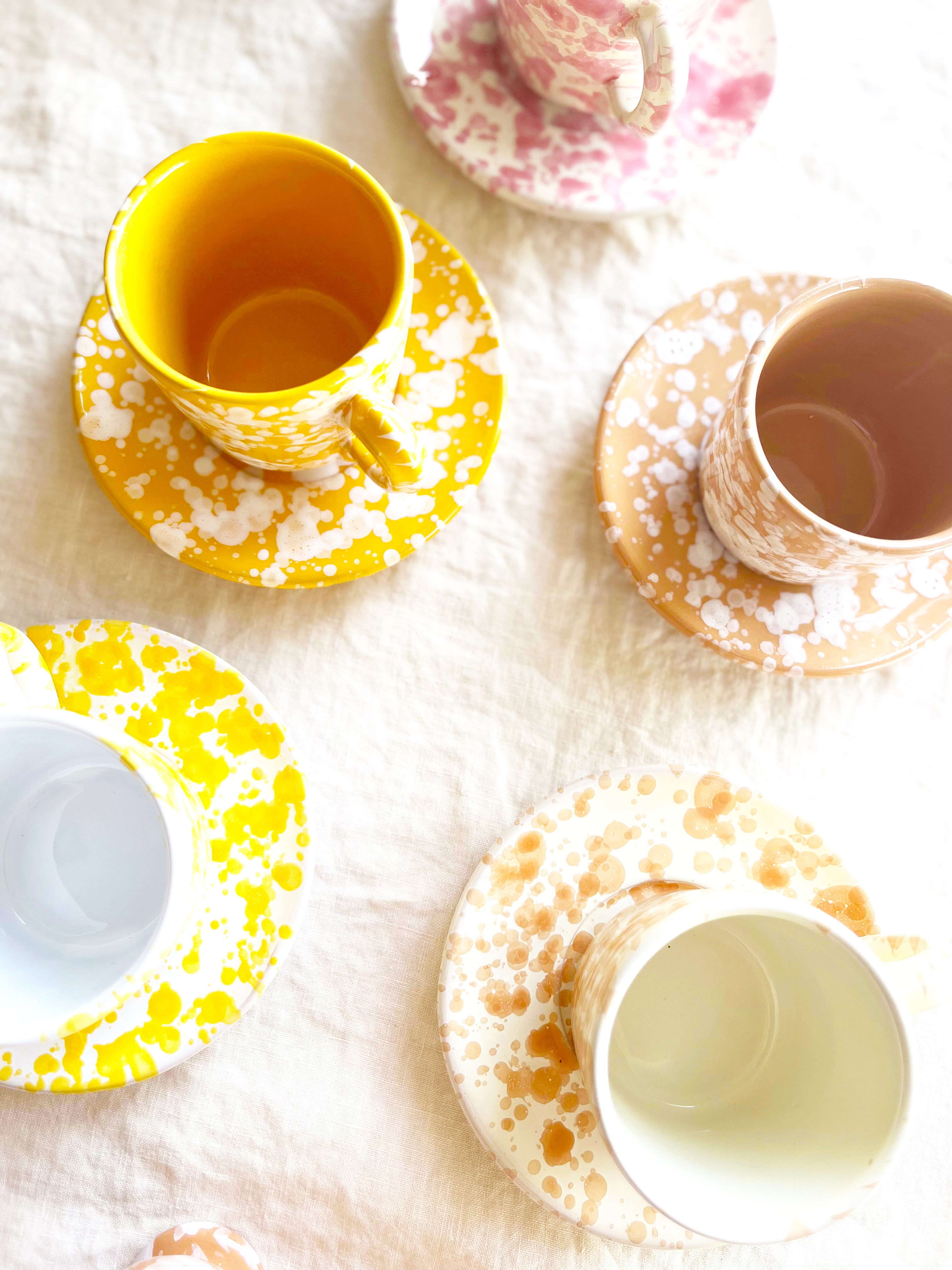 fasano espresso cups with splatter pattern in sienna top view with other color options