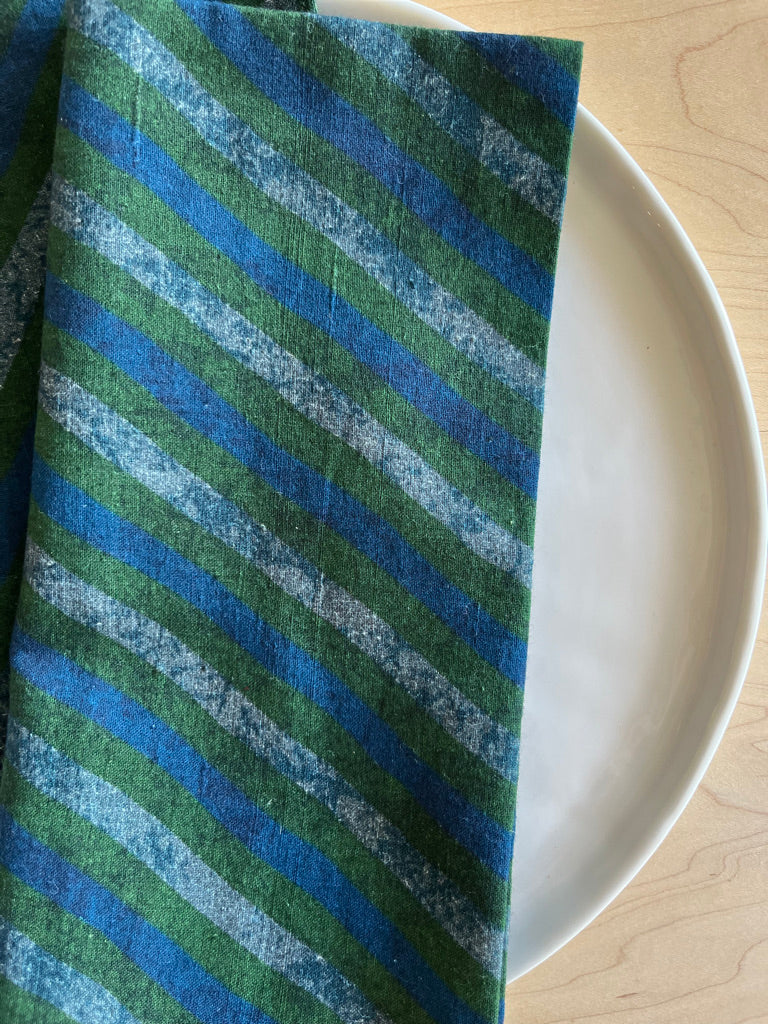 cotton tablecloths green with dark and light blue stripes