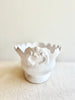 white jardiniere planter with scalloped edge side view