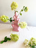 pink ceramic tulipiere tower 15.75 inches tall with green flowers