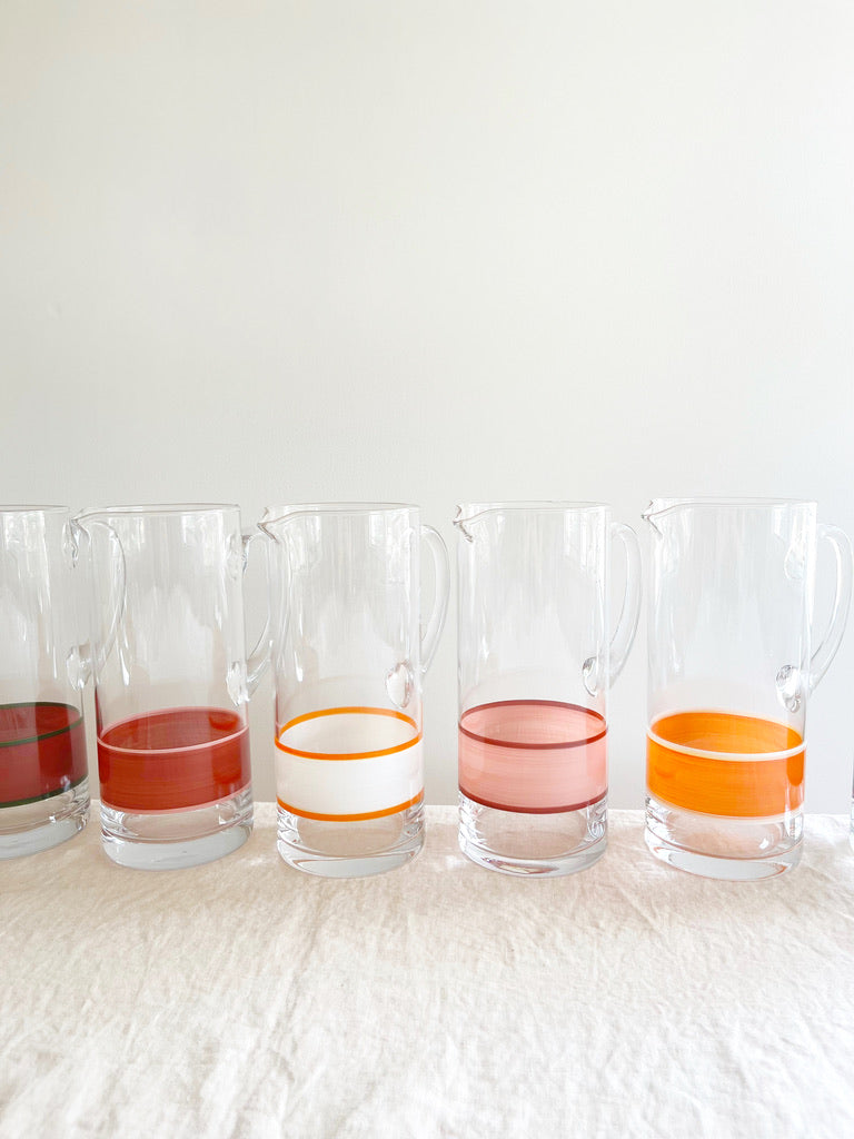 glass pitcher with hand painted red and pink stripes in group with other color options