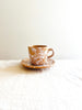 fasano espresso cups with splatter pattern in sienna on white linen cloth