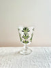 hand painted wine glasses with dark green leaf pattern detail view